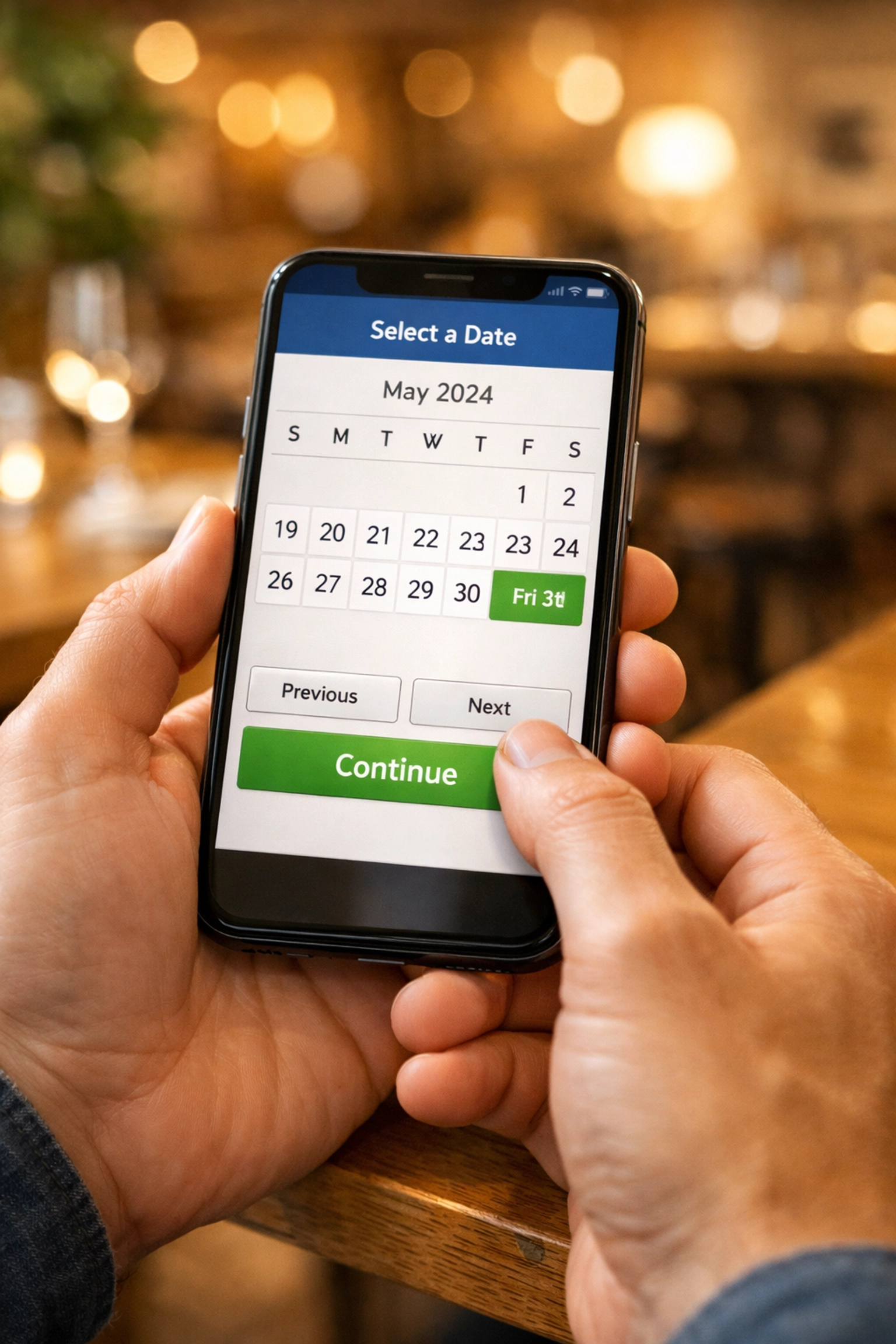 Touch-friendly mobile restaurant booking calendar interface