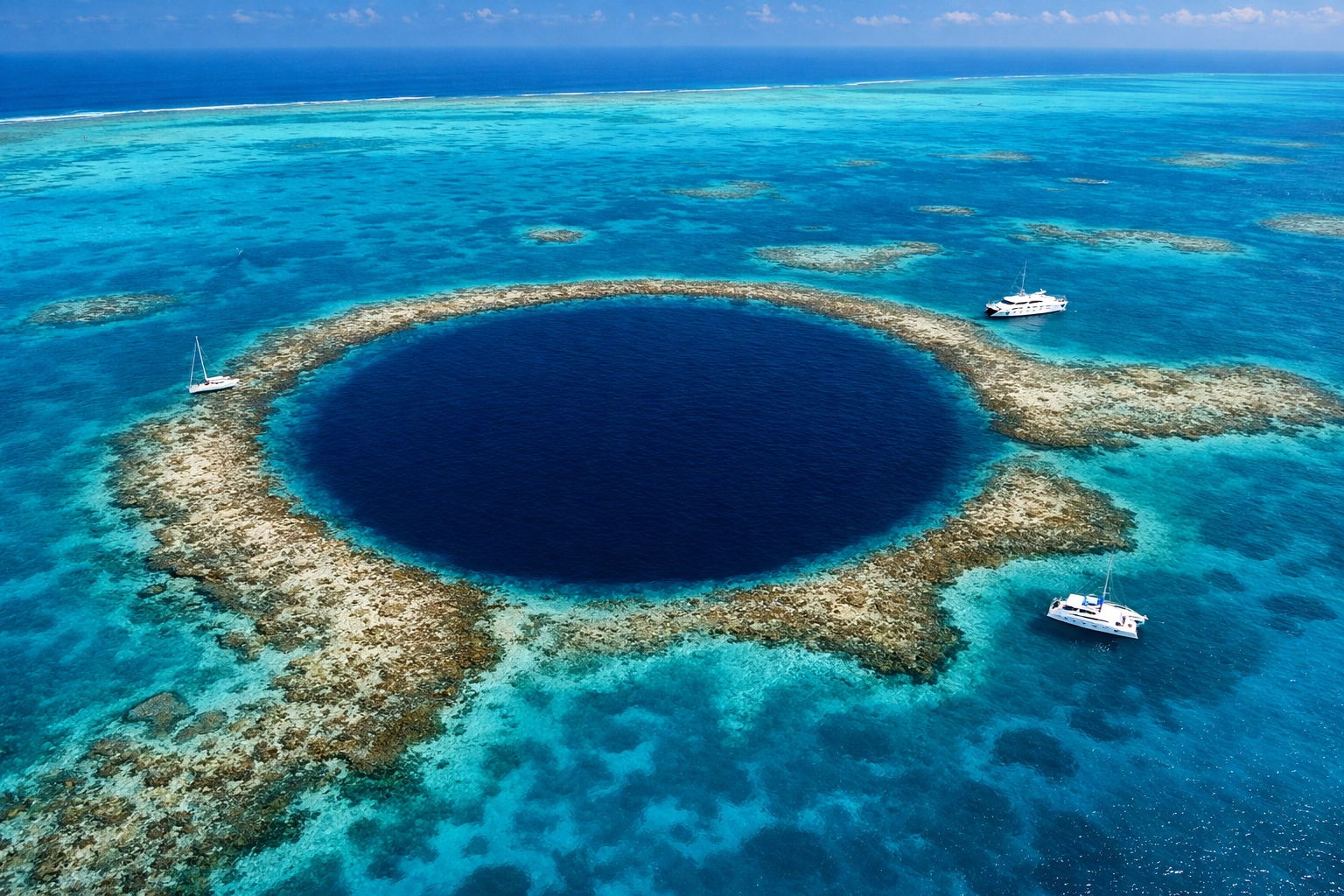 Aerial view of Great Blue Hole Belize for student marine science geology trips