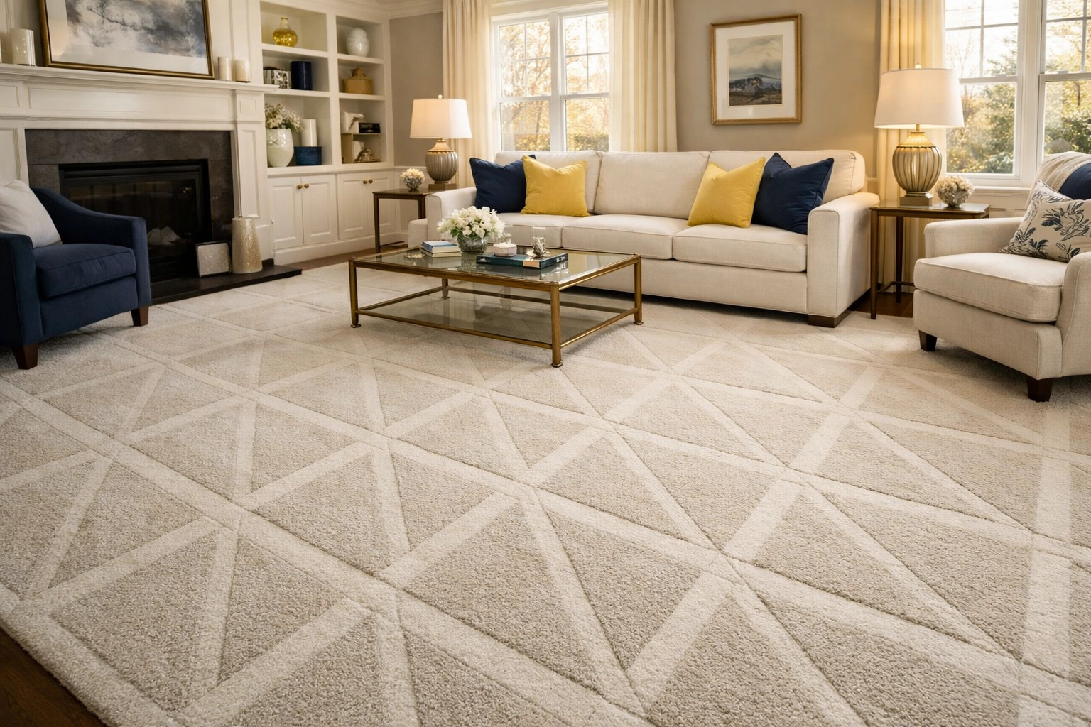 Deep house cleaning Worcester MA results showing professional vacuum lines on a living room rug.