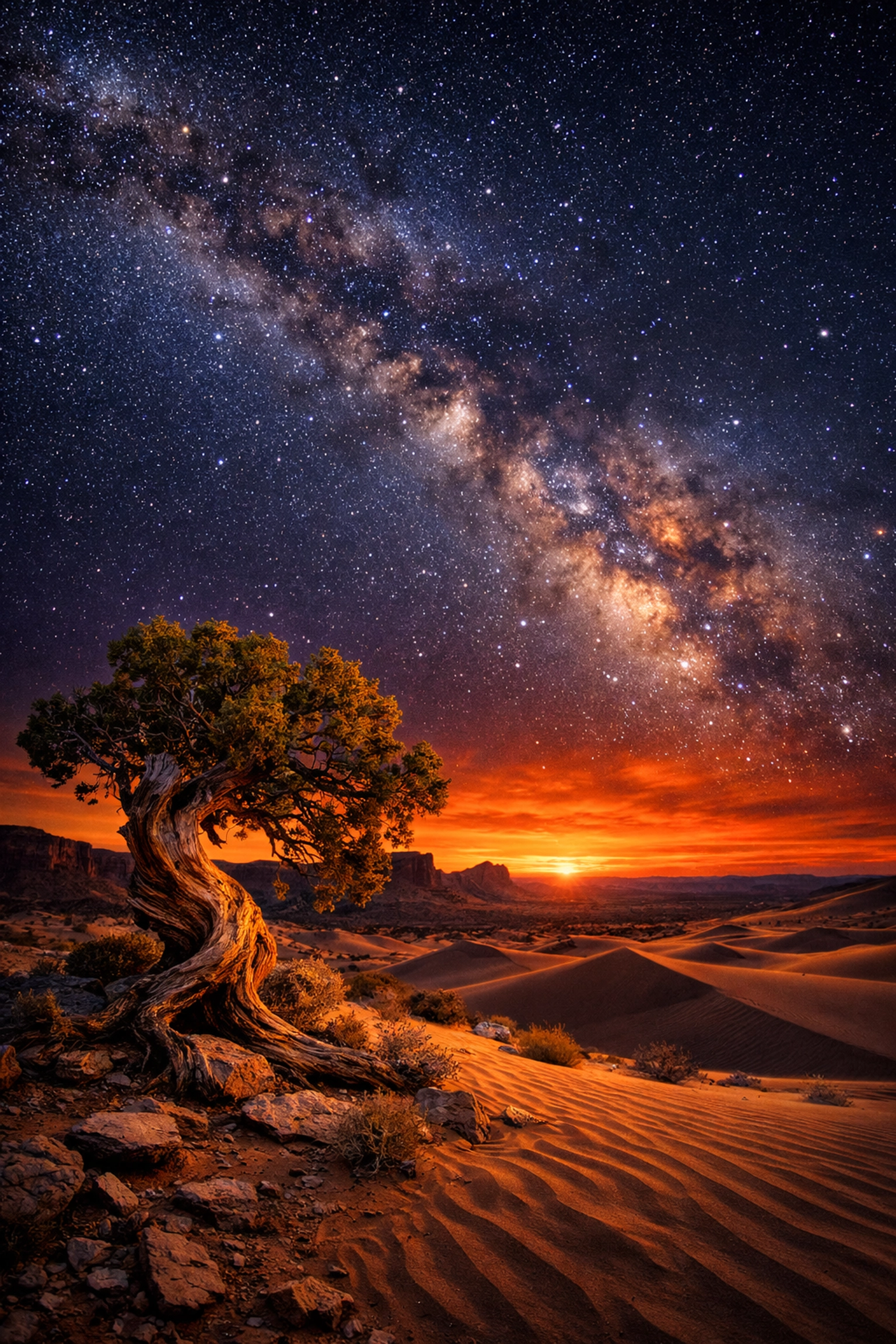 Stunning desert landscape enhanced with advanced AI photo editing for perfect light and color.