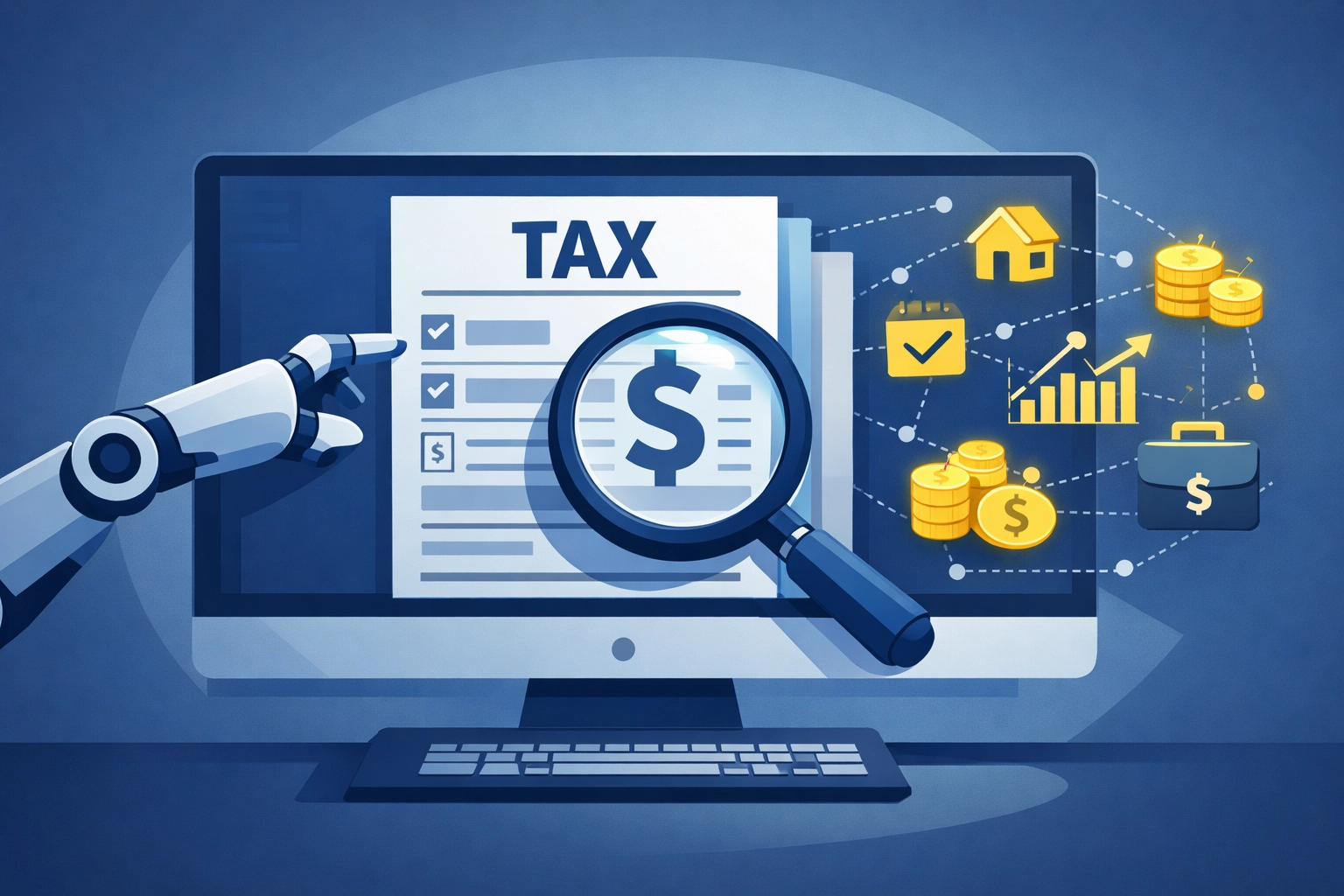 DIY tax software scanning a 2026 tax form while missing complex financial deductions and investment icons.