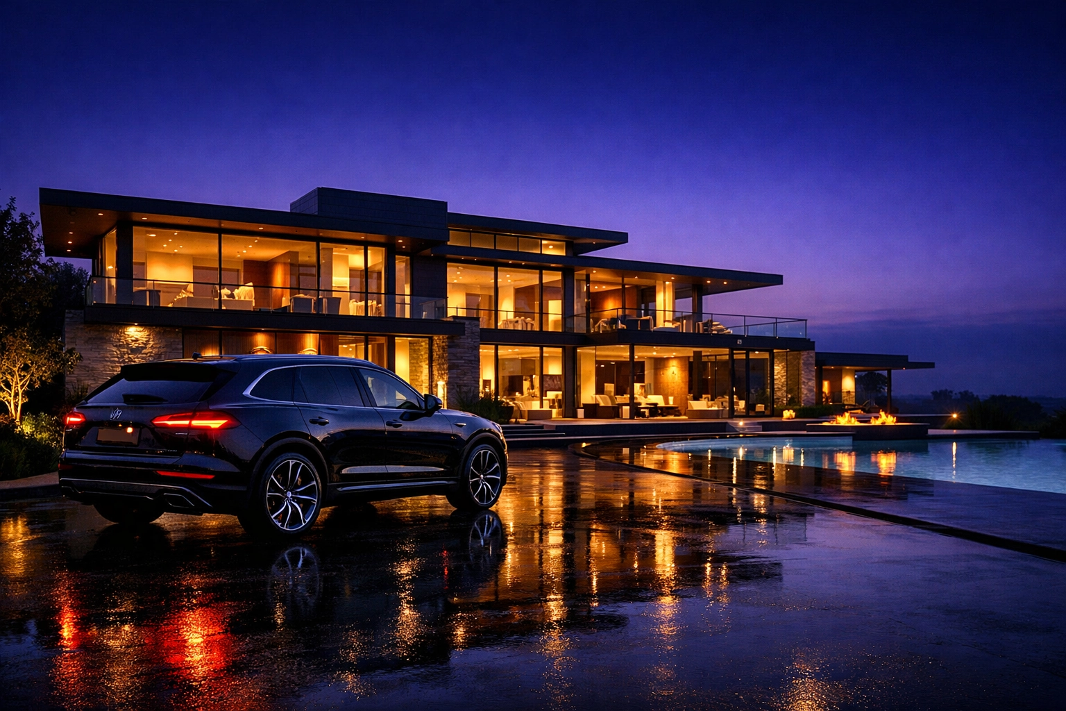 Modern luxury home and vehicle secured by a spendthrift trust for ultimate asset protection and wealth.