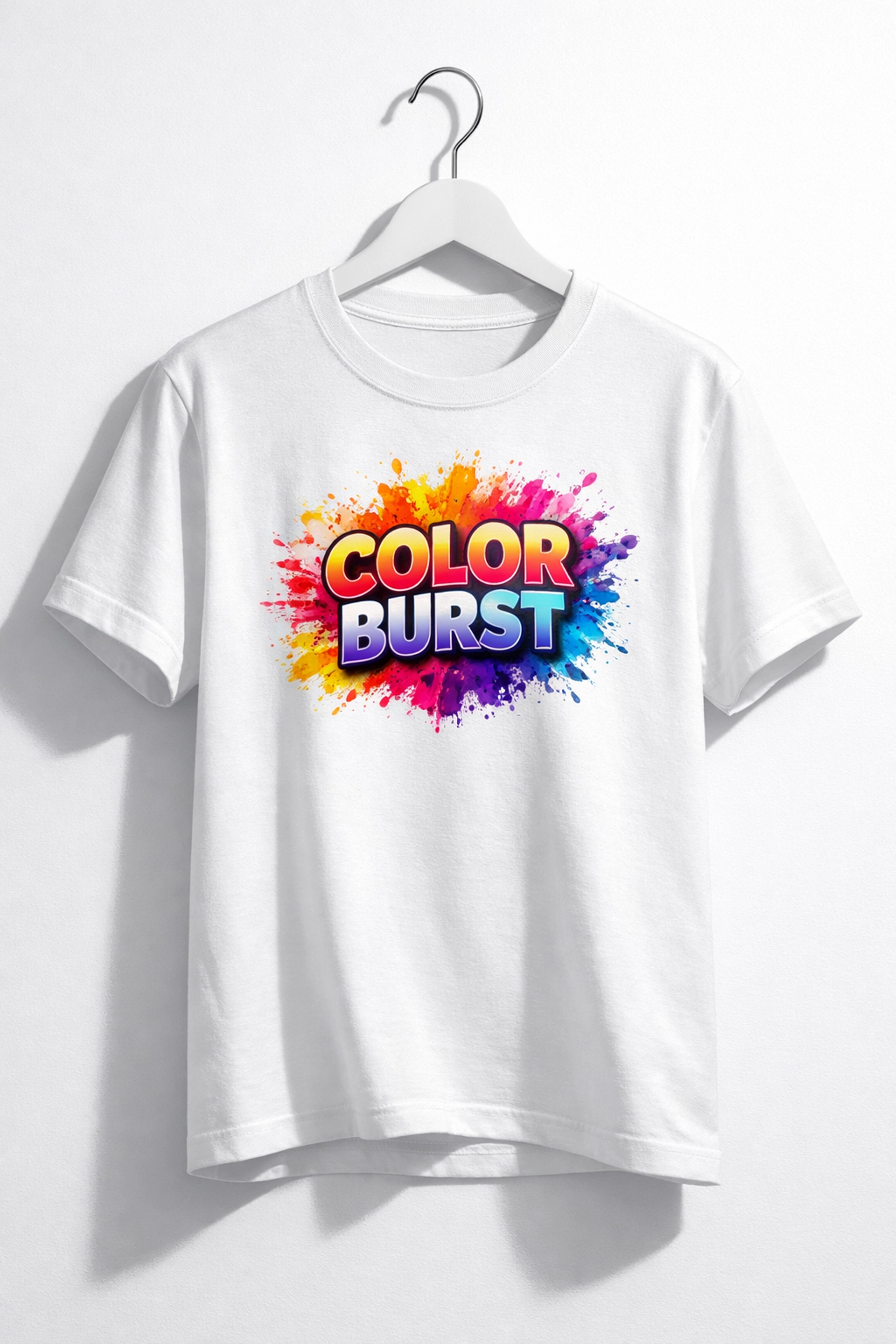 Single custom-printed t-shirt with colorful design showing no minimum order capability