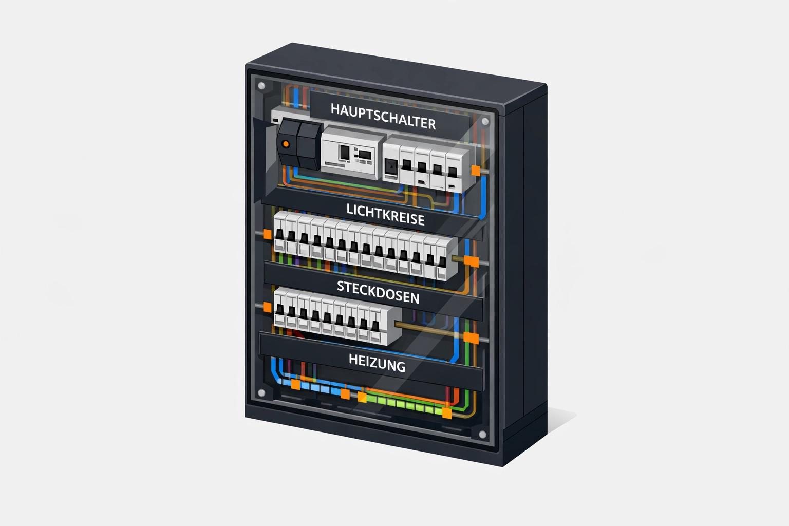 Moderner Verteilerschrank mit Sicherungen für professionelle Elektroinstallation Wien