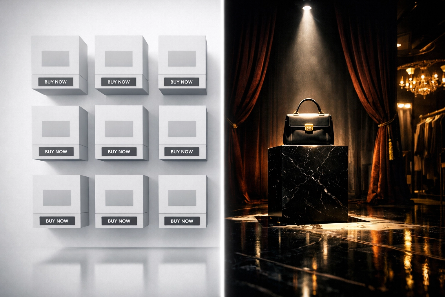 Comparison of generic template website versus luxury boutique experience for Dubai brands