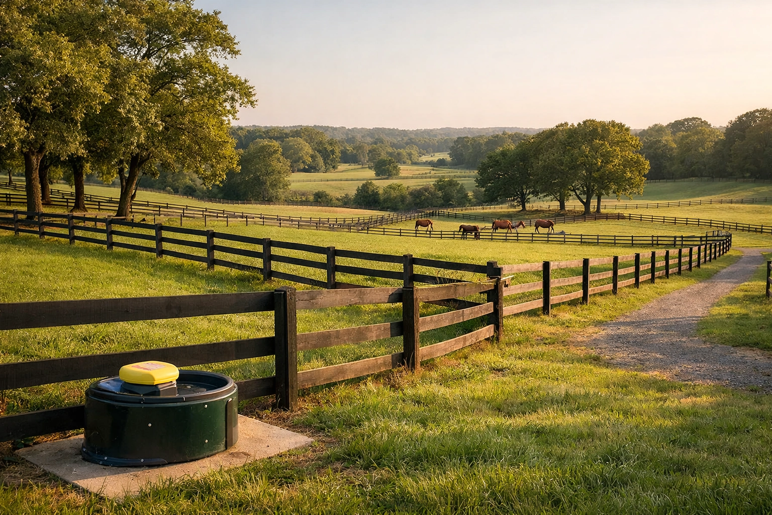 Properly managed horse pastures with quality fencing on Waxhaw equestrian property