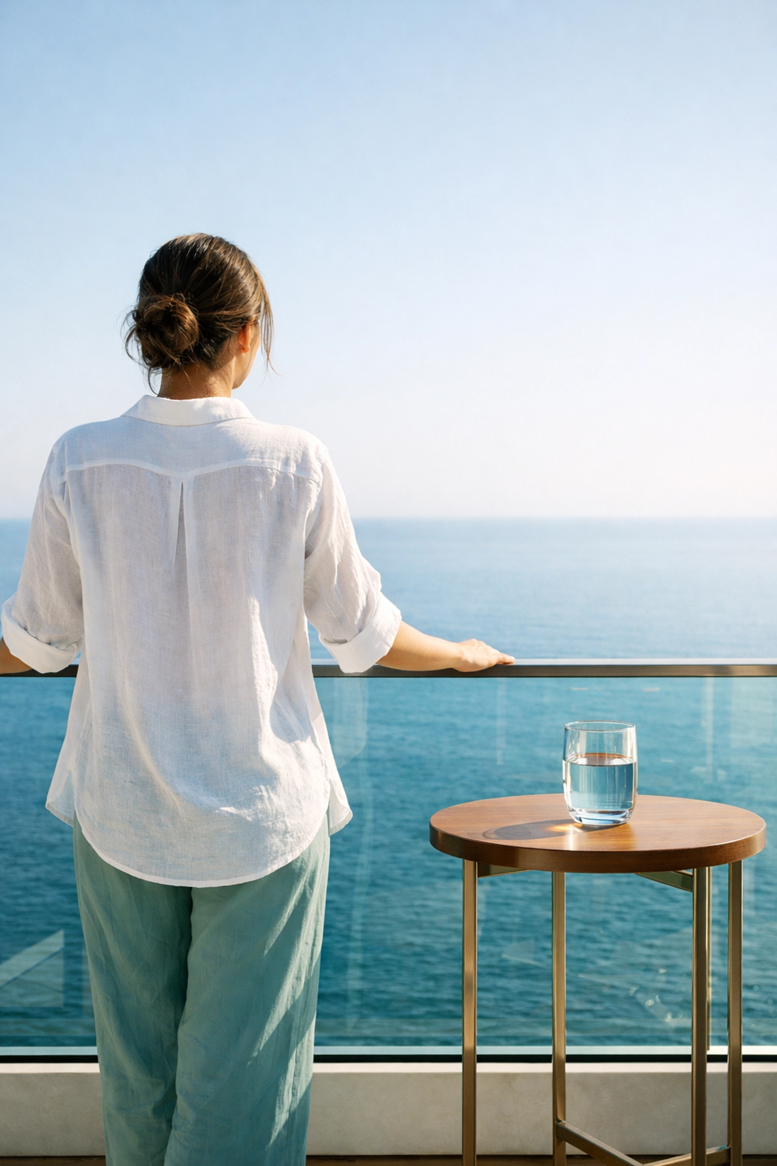 A person overlooking a calm ocean, symbolizing freedom and a successful exit from a property management business.