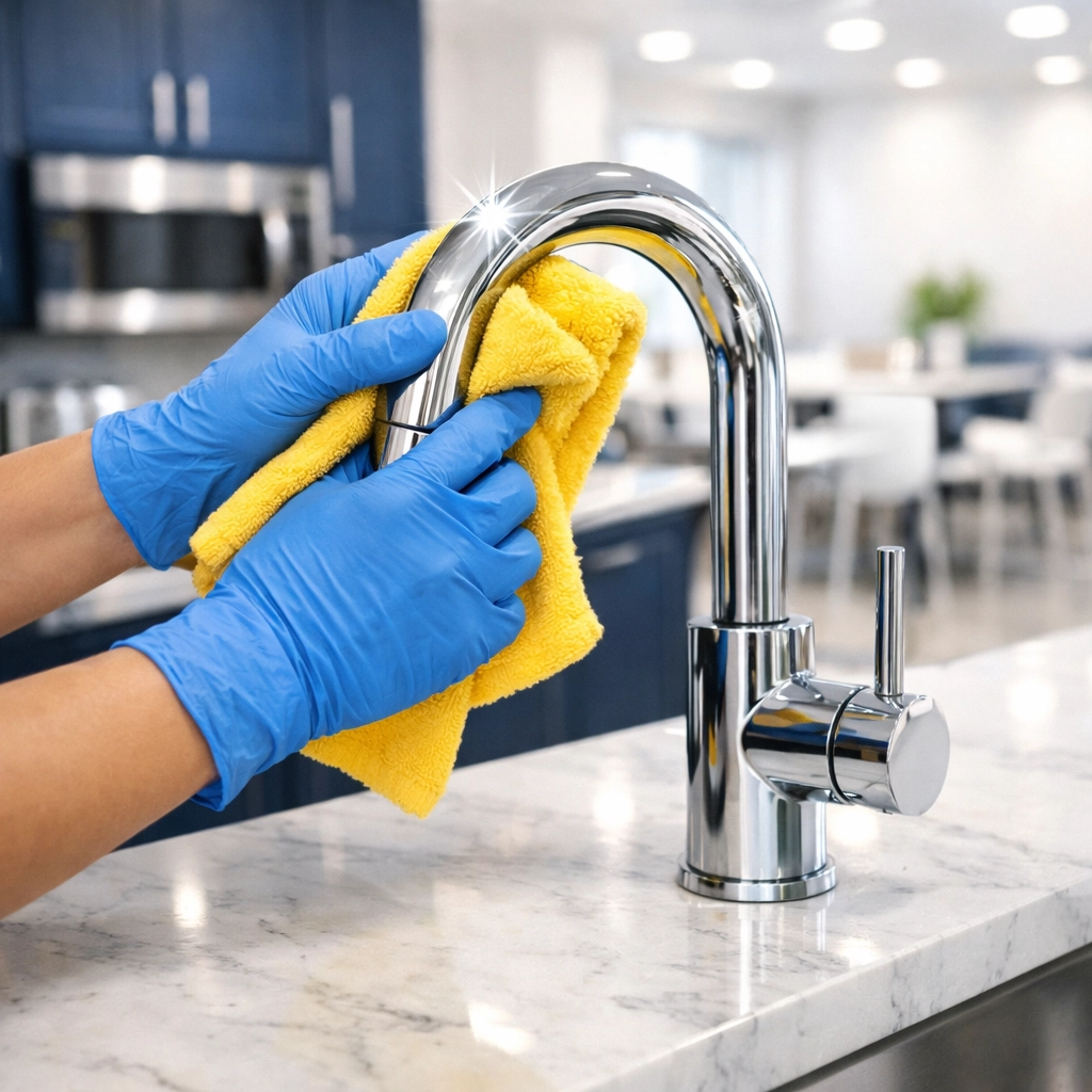 Professional deep cleaning of a luxury corporate breakroom and kitchen area in a Westborough office building.