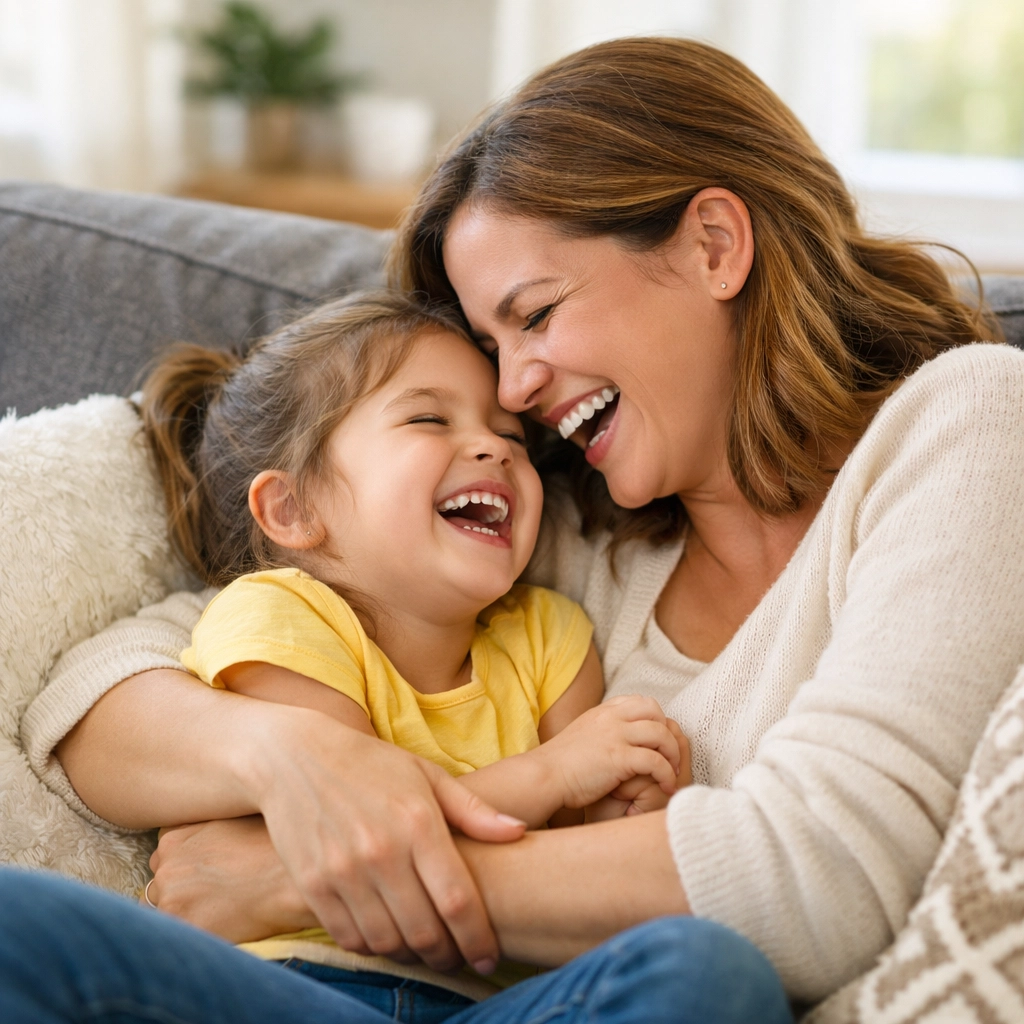 Happy Canadian family on a sofa feeling secure after getting fast cash with a payday loan.