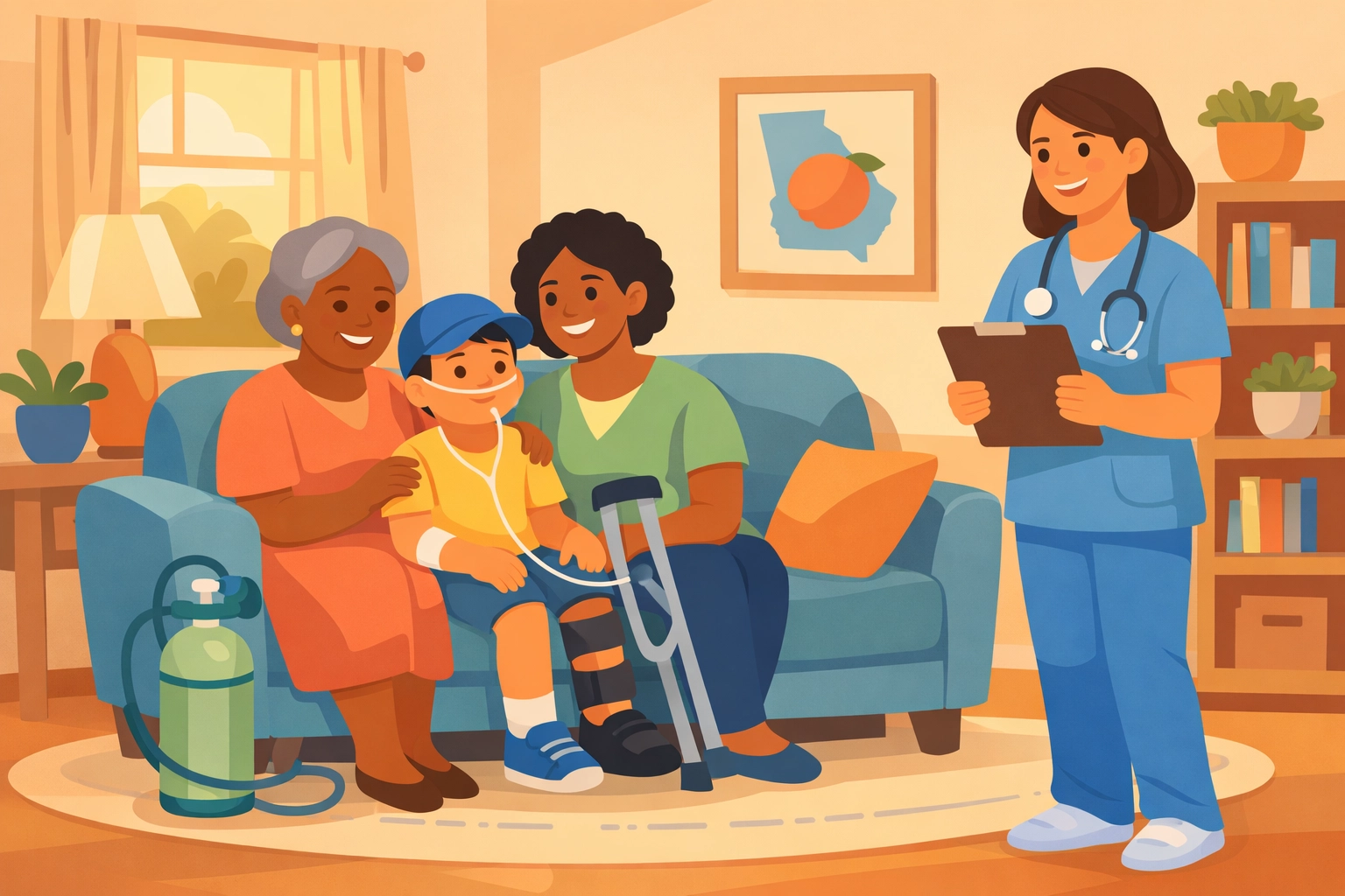 Georgia family receiving in-home care consultation with nurse for Medicaid services
