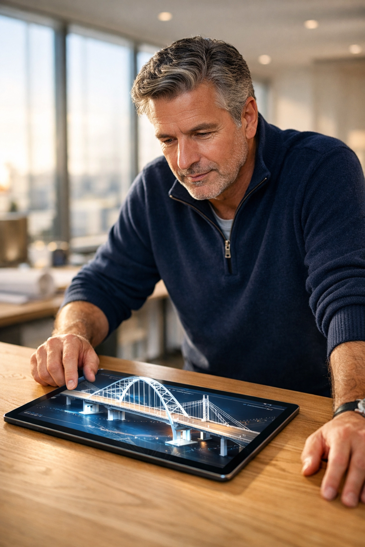 Professional man performing a retirement plan review using engineering of certainty to protect wealth. Professional man performing a retirement plan review using engineering of certainty to protect wealth.