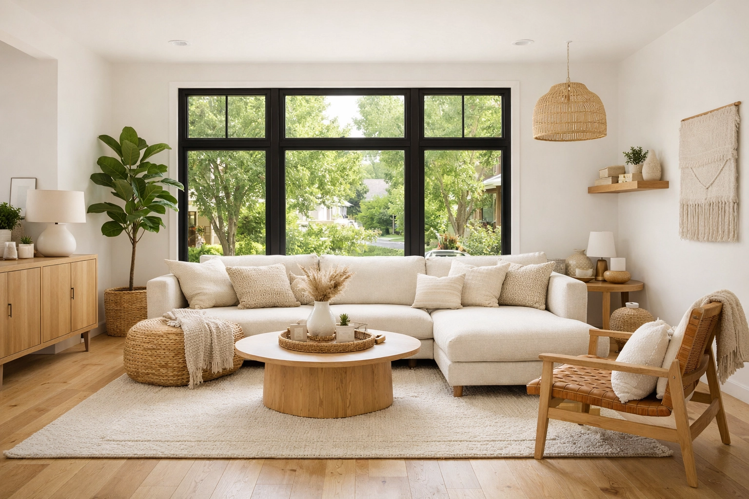 A light-filled, modern living room in a Northwest Denver home, perfect for an urban lifestyle.