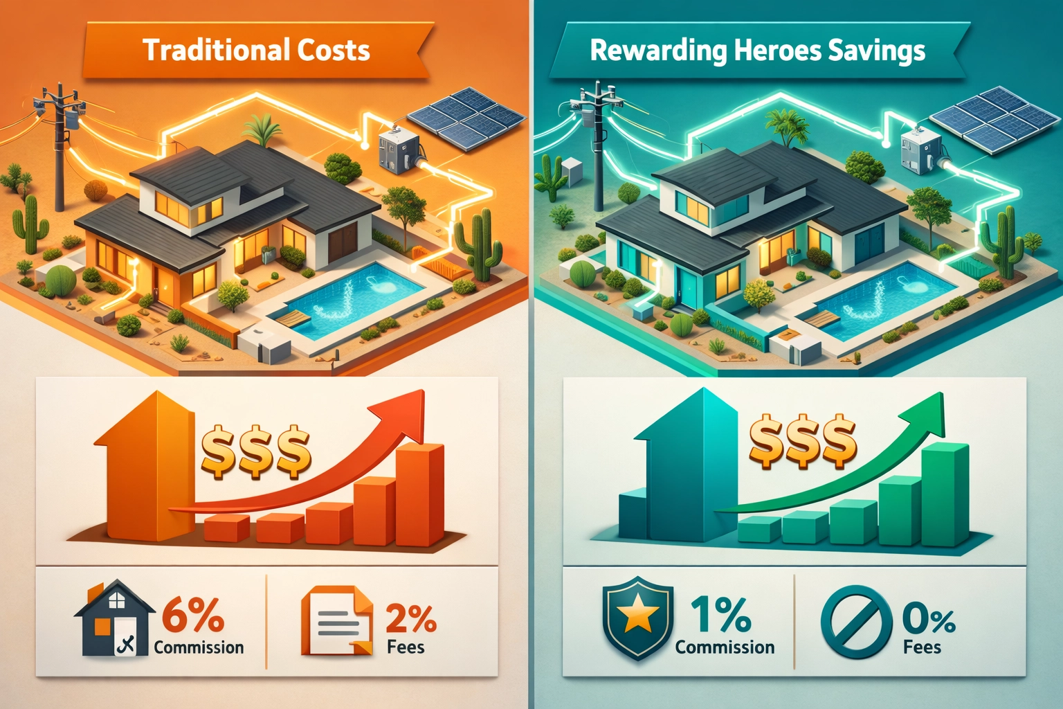 Arizona home with utility grid showing Rewarding Heroes cost savings