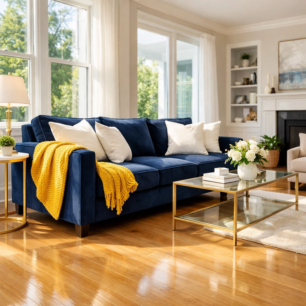 Spotless living room in Leominster MA showcasing the results of professional weekly house cleaning.