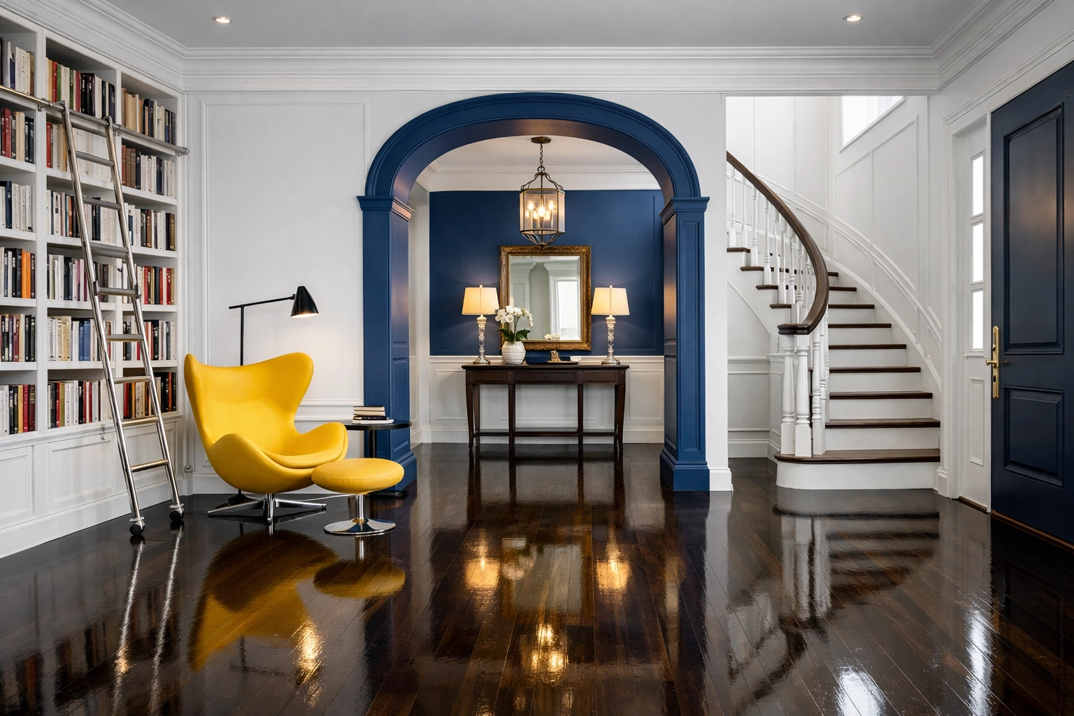 Polished hardwood floors in a clutter-free Lincoln home library cleaned by The Cleaning Ninjas Inc.