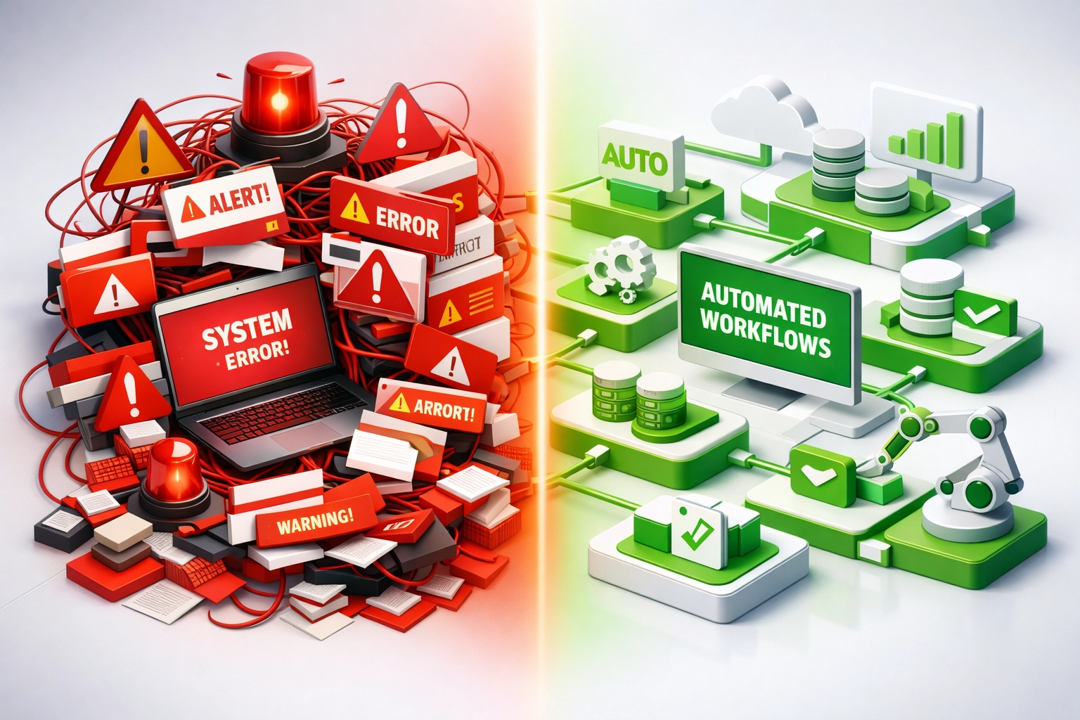 ITOM transformation showing alert reduction and automated ServiceNow workflows improving operational efficiency
