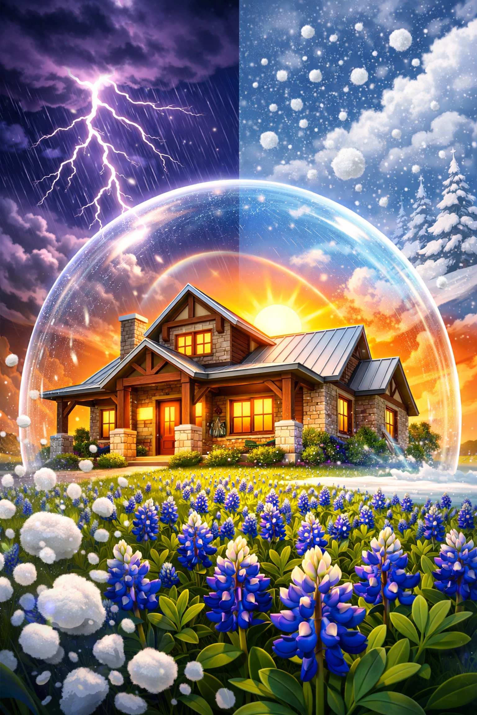 Resilient Texas ranch house protected from extreme weather and climate risks with proper insurance coverage.