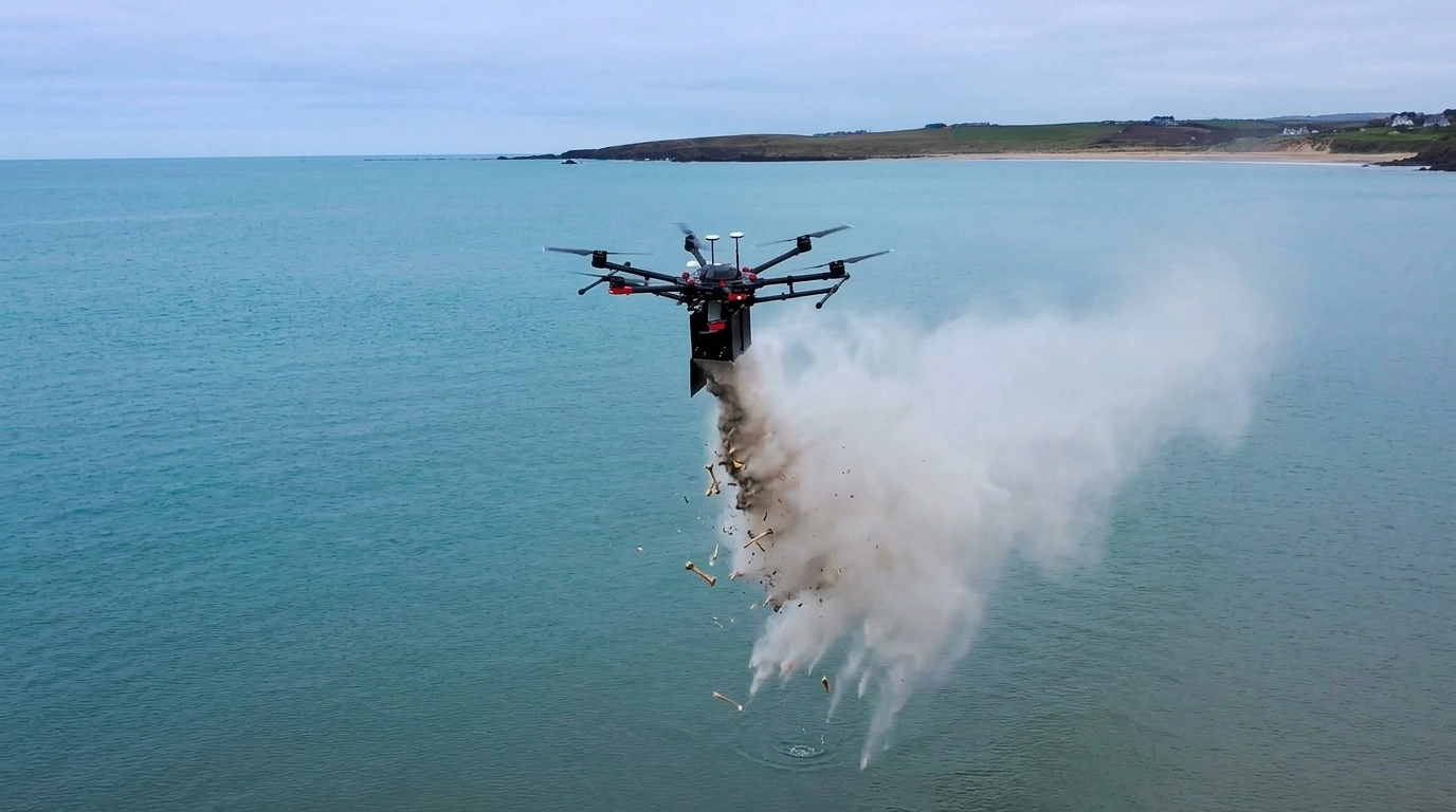 Drone Scattering Ashes over Swanpool