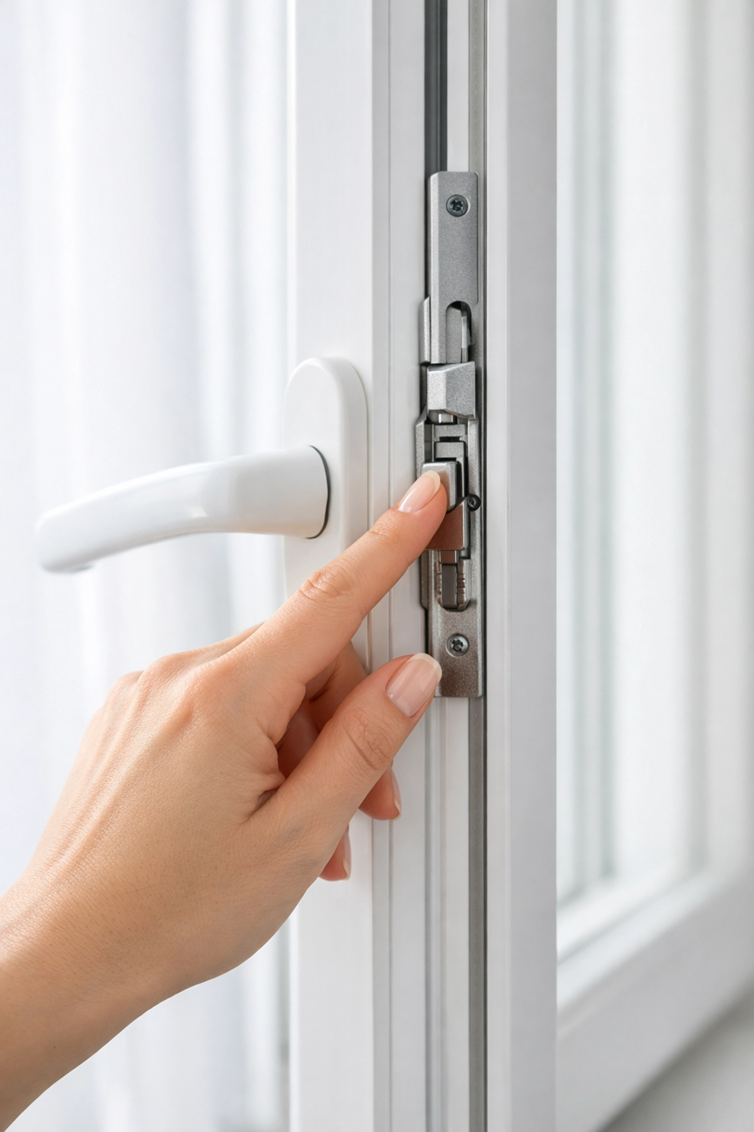 Hand testing window lock during apartment turnover inspection