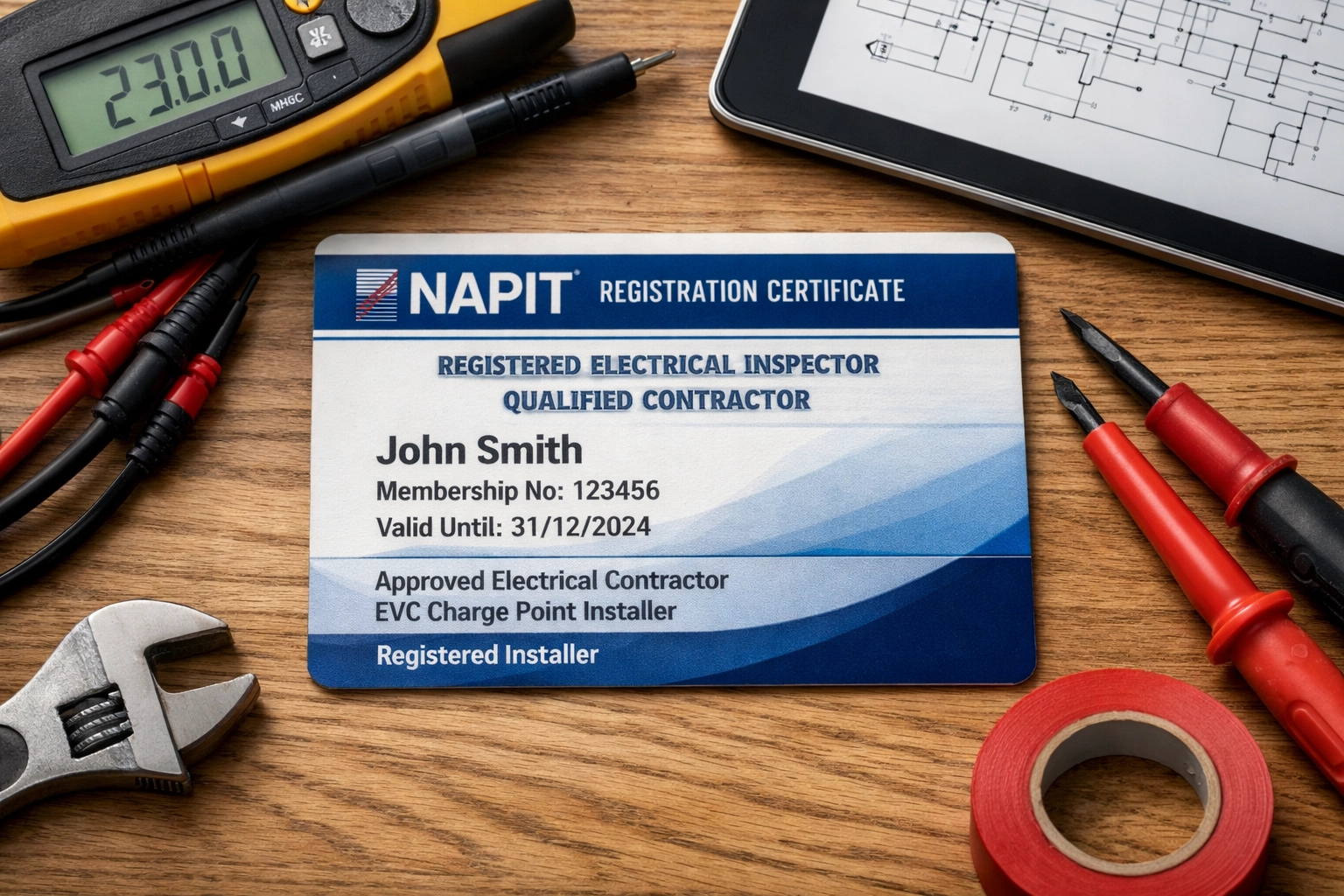 NAPIT certification and electrical testing equipment for qualified Rugby electrician
