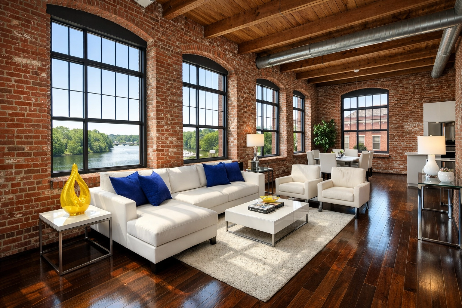 Immaculate luxury loft in a converted Lowell mill highlighting effective house cleaning Lowell MA techniques.