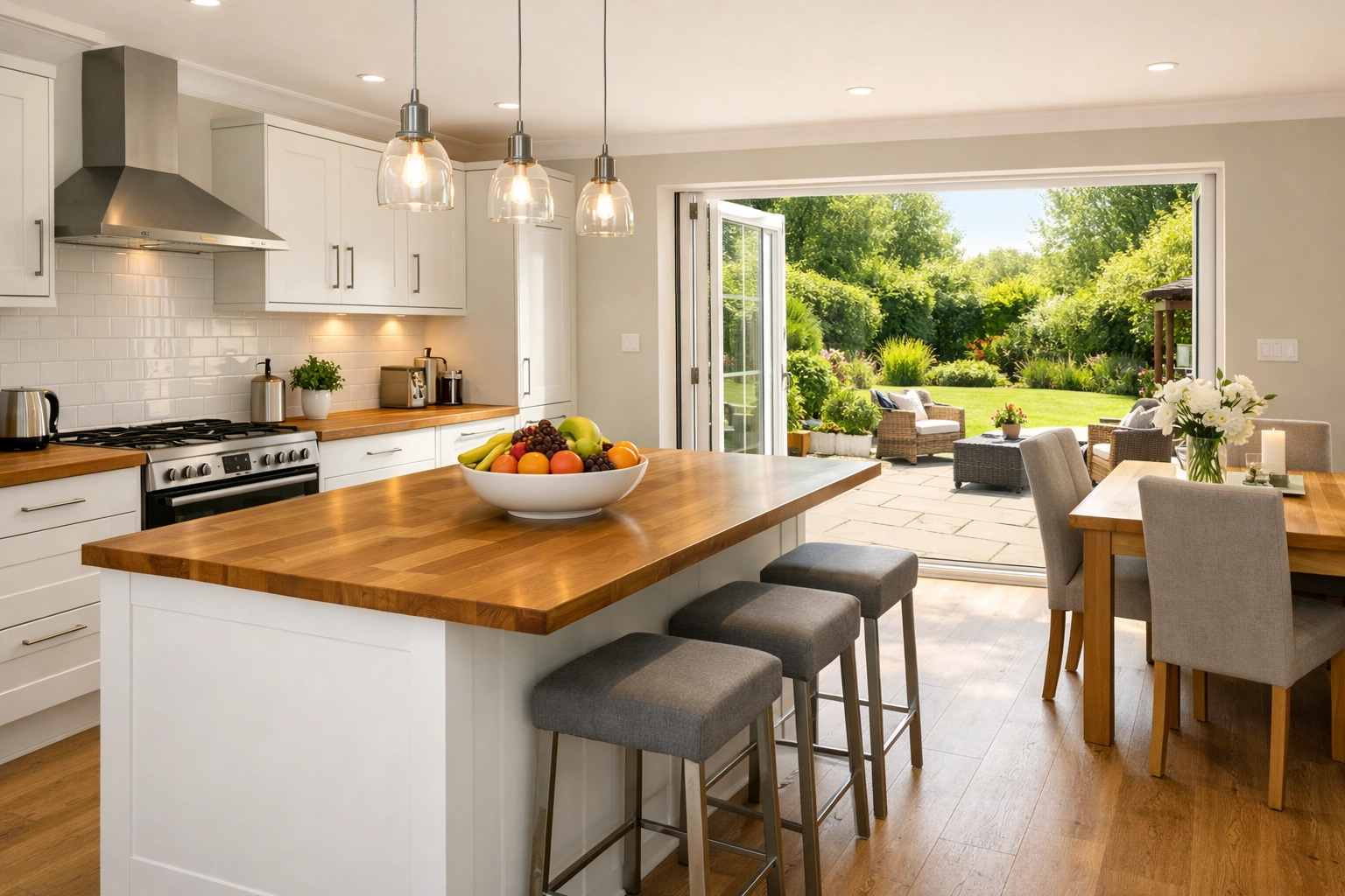 A modern renovated kitchen in a Yate estate home, demonstrating how improvements increase property value.