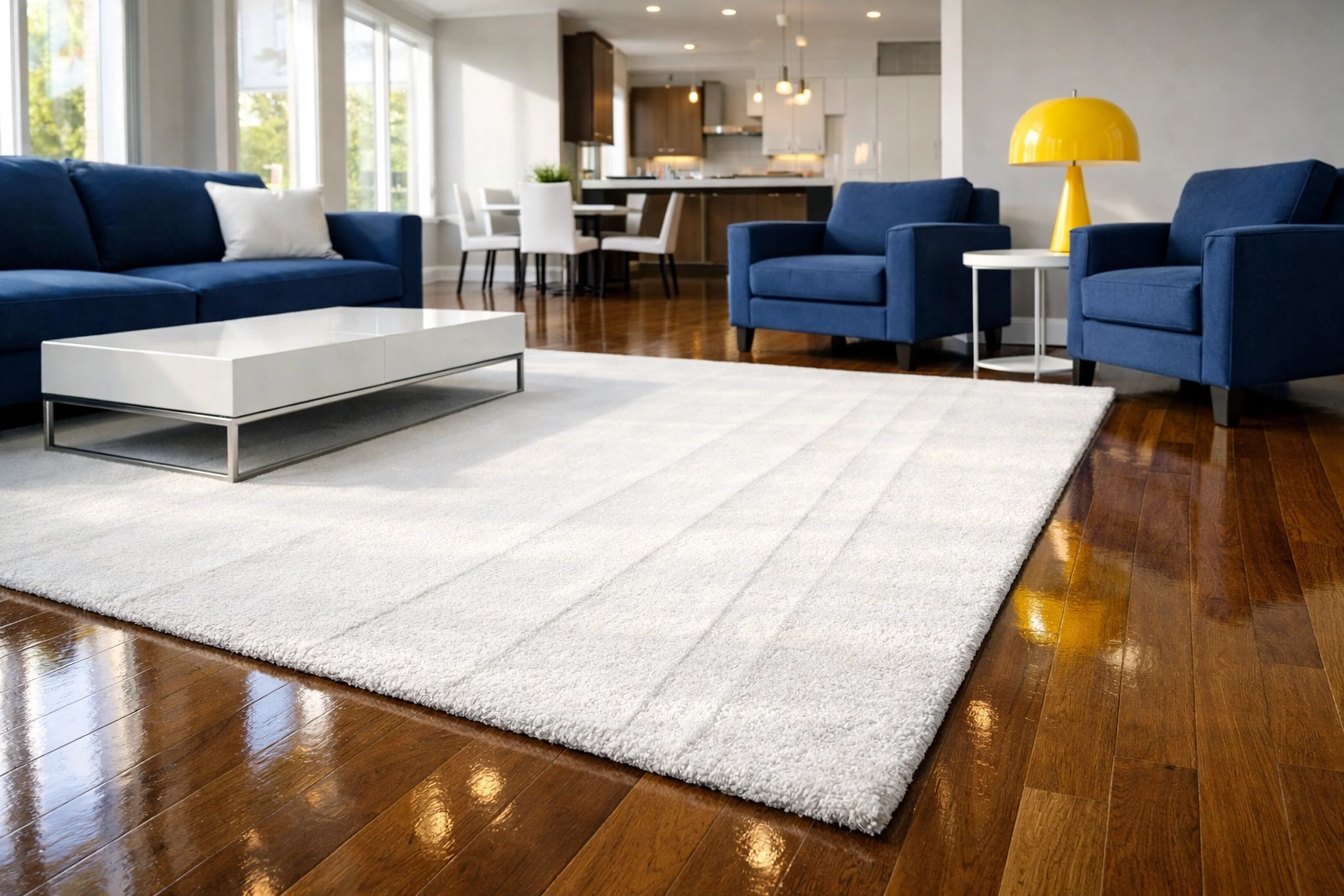 Perfectly vacuumed rug and polished floors showcasing professional house cleaning results in Pepperell MA.