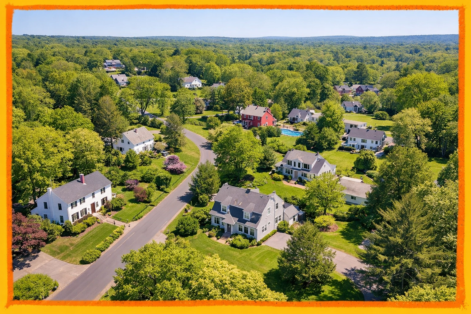 Aerial view of Connecticut neighborhood showing limited housing inventory Aerial view of Connecticut neighborhood showing limited housing inventory