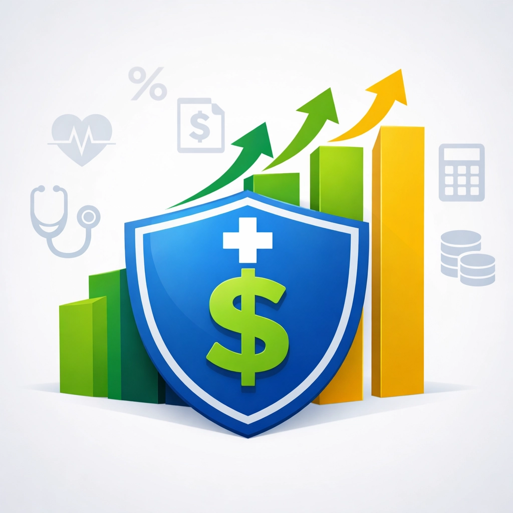 Medical shield and rising bar graphs illustrating the tax planning benefits of a Health Savings Account.