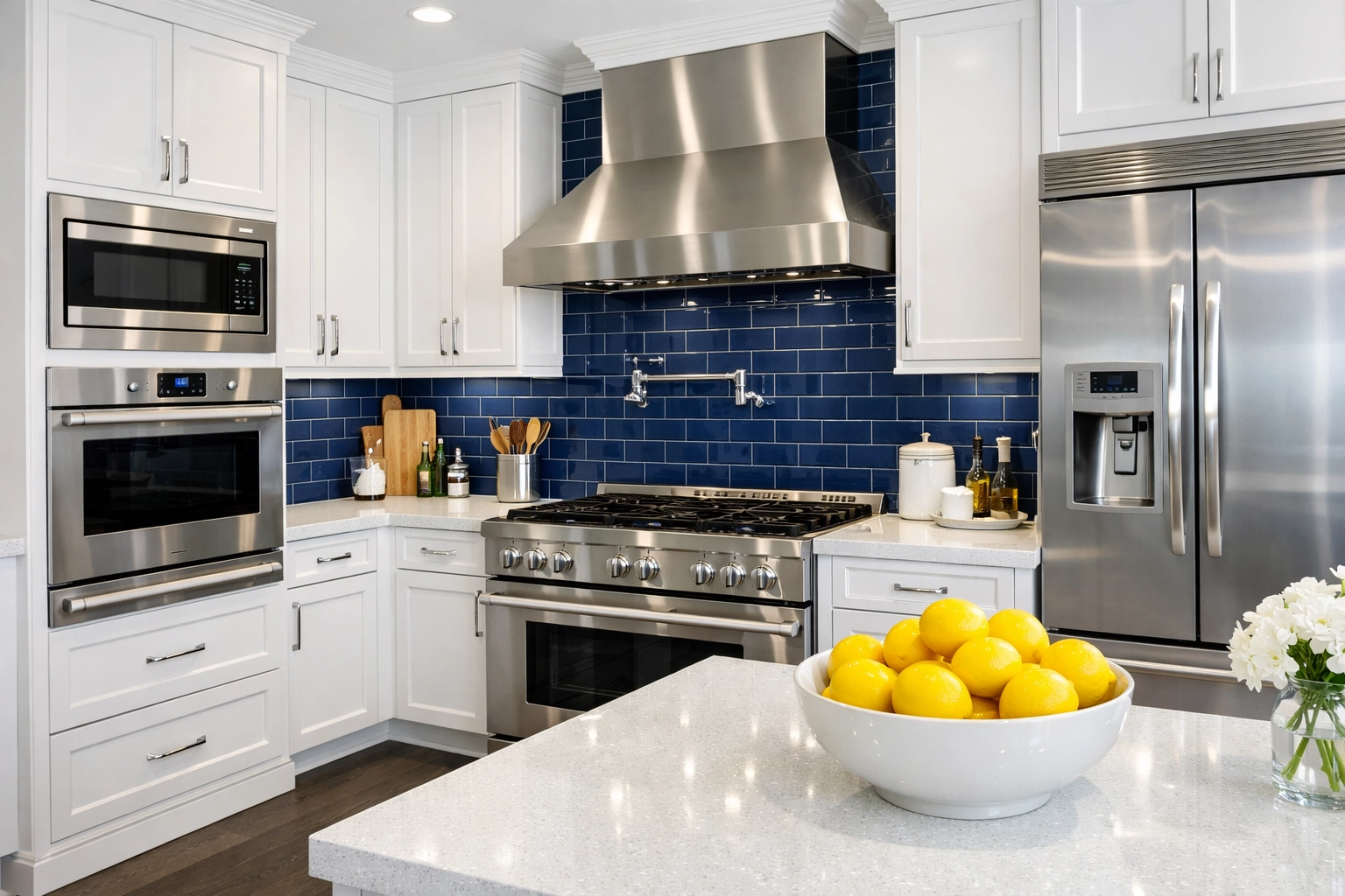 Modern kitchen with sanitized countertops and clean cabinets in a Leominster Massachusetts home.
