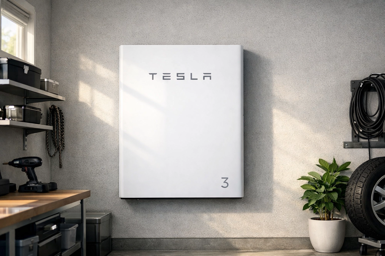 Tesla Powerwall 3 home battery system installed in a modern garage for efficient solar energy storage.