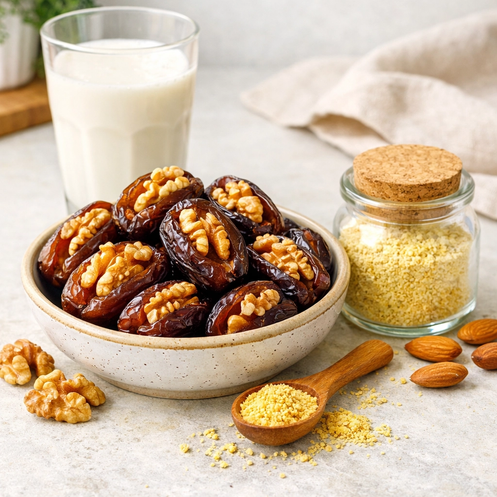 تمر مدجول مغربي مع طلع النخيل كوجبة طاقة طبيعية مثالية قبل التمرين