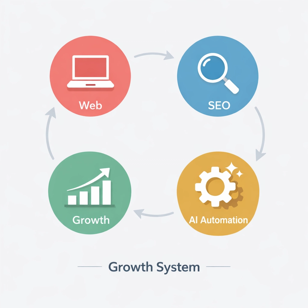 Digital marketing growth system loop featuring SEO, AI automation, and web design for South West Florida businesses.
