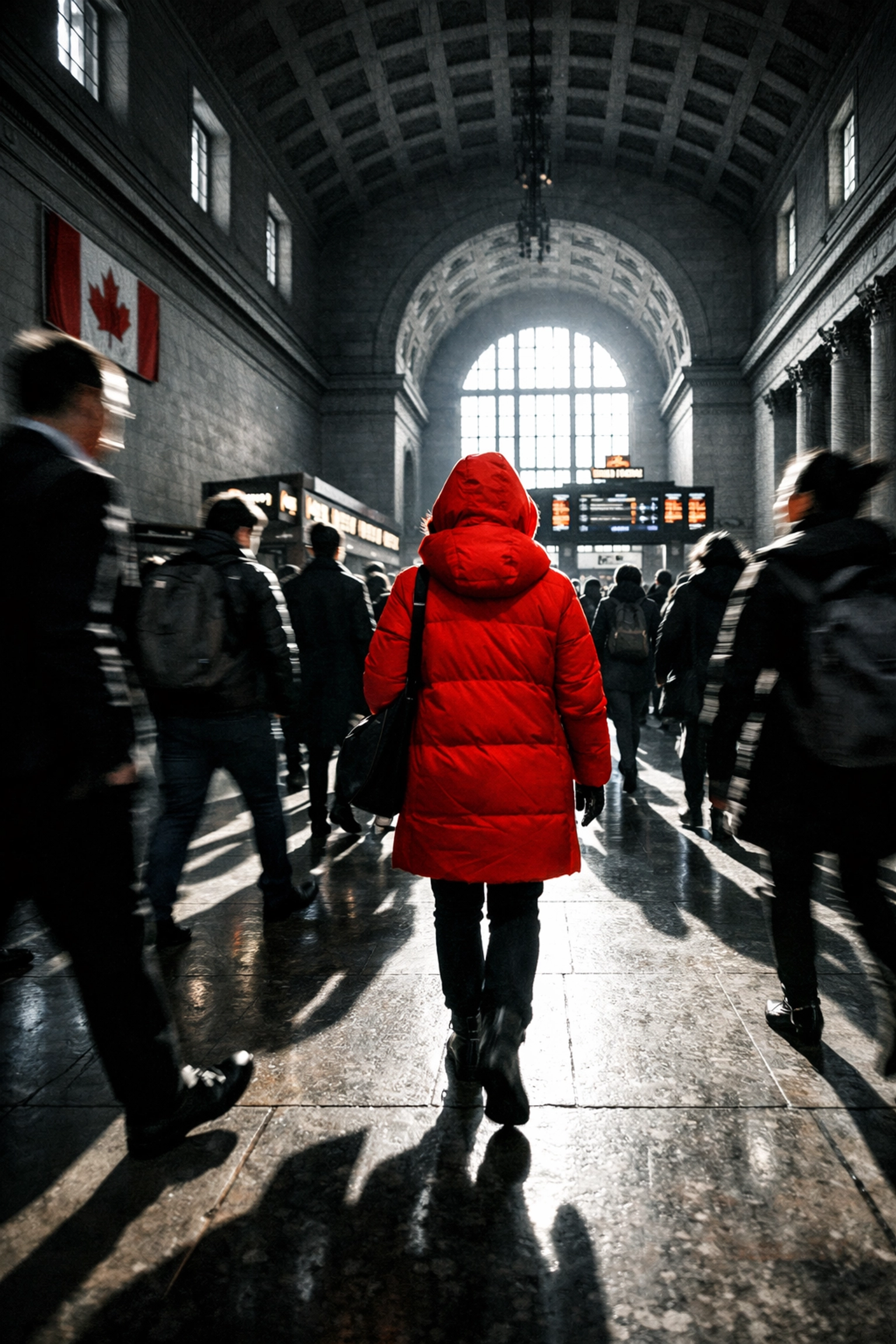 Diverse crowd moving through Toronto Union Station, symbolizing Canada's reliance on immigration for growth.
