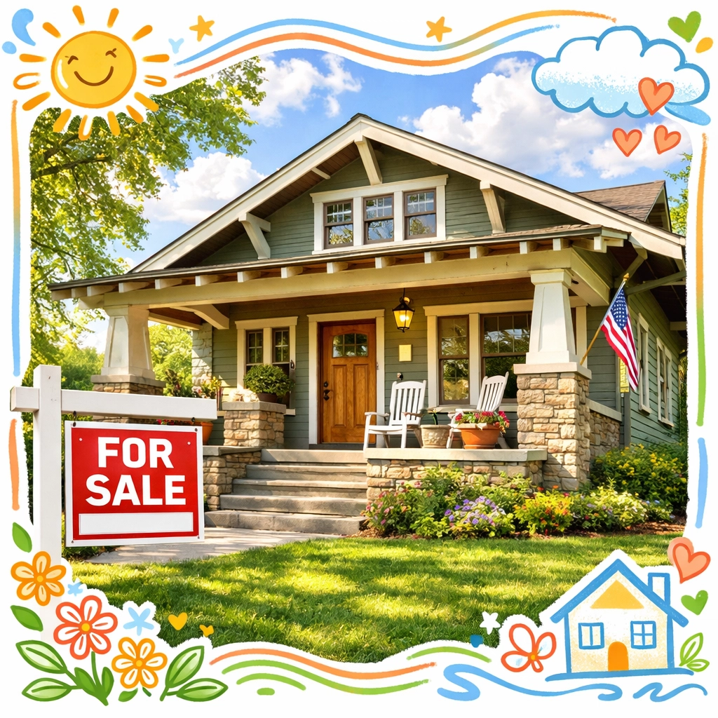 Traditional craftsman home for sale in North Metro Atlanta with welcoming front porch and landscaped yard