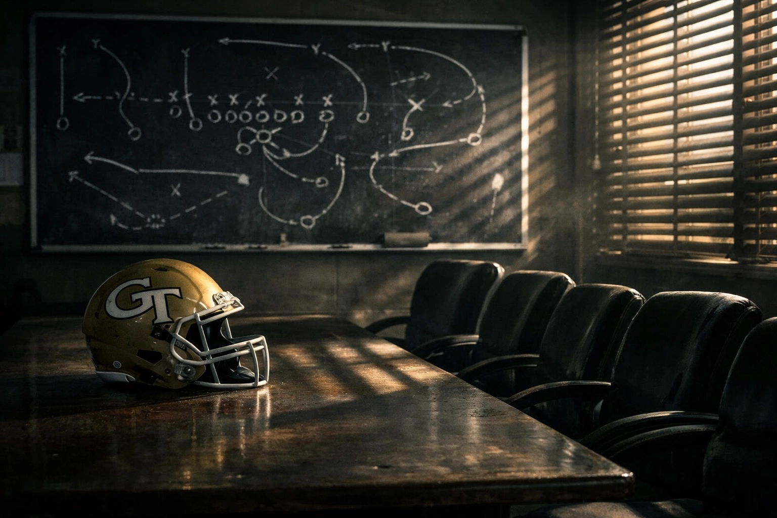 Empty Georgia Tech quarterback room with abandoned helmet after Aaron Philo transfer