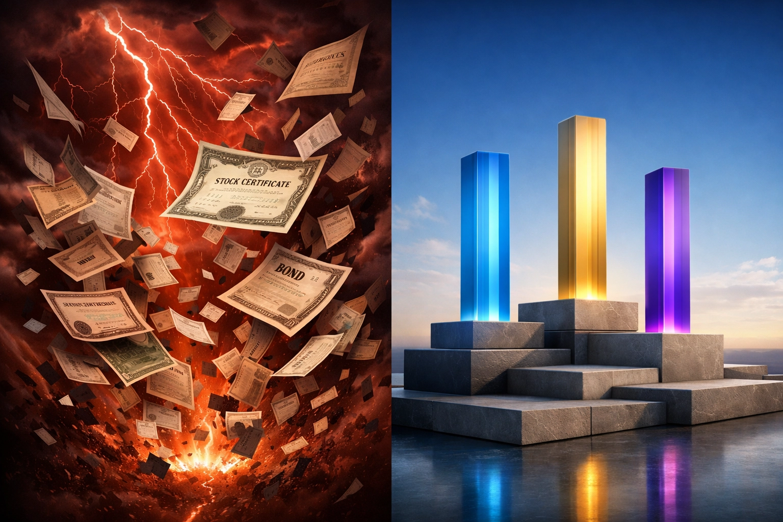Traditional 60/40 portfolio volatility versus stable 40/30/30 framework diversification