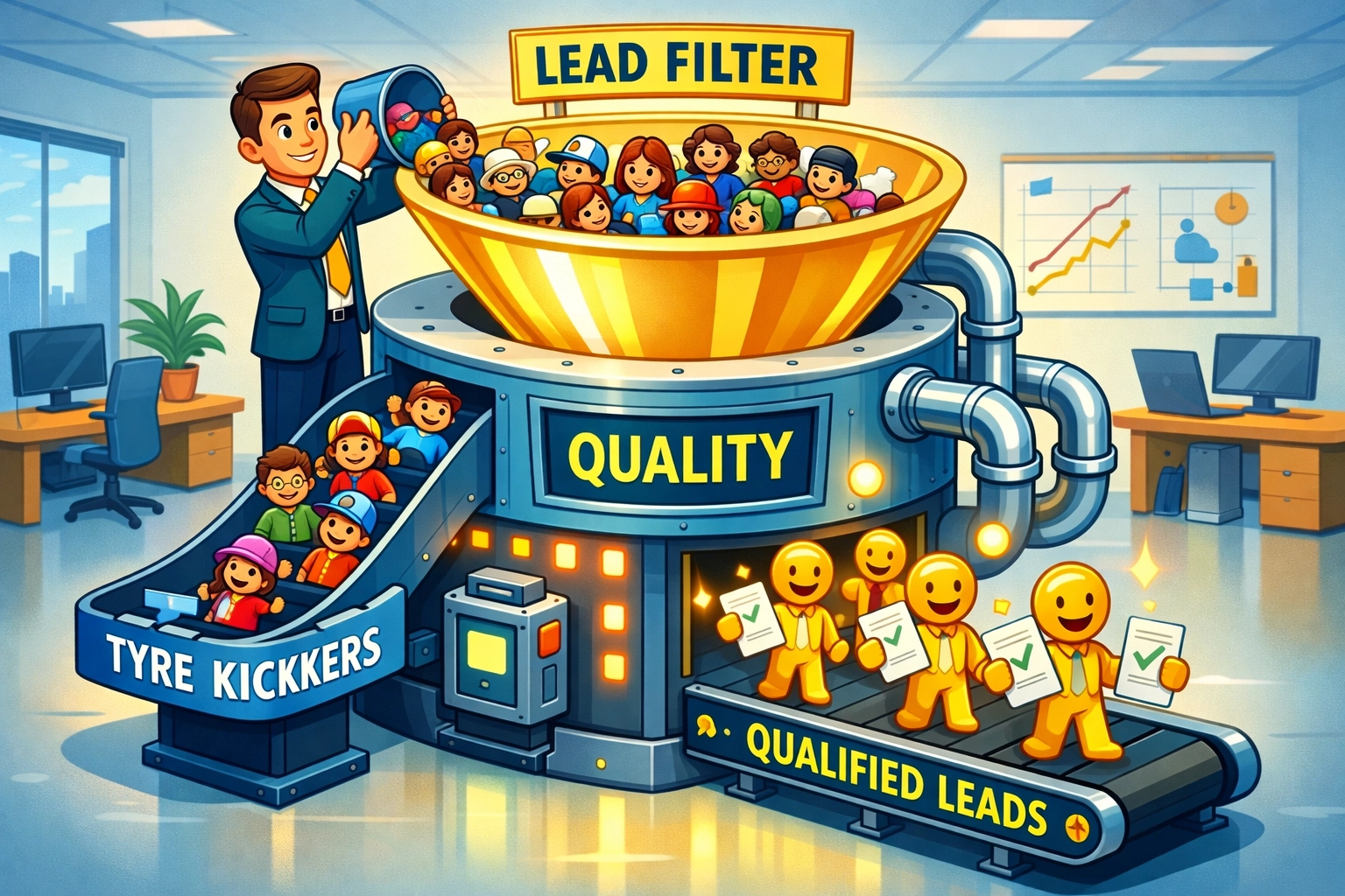 Small business lead filtering system separating qualified prospects from tyre-kickers.