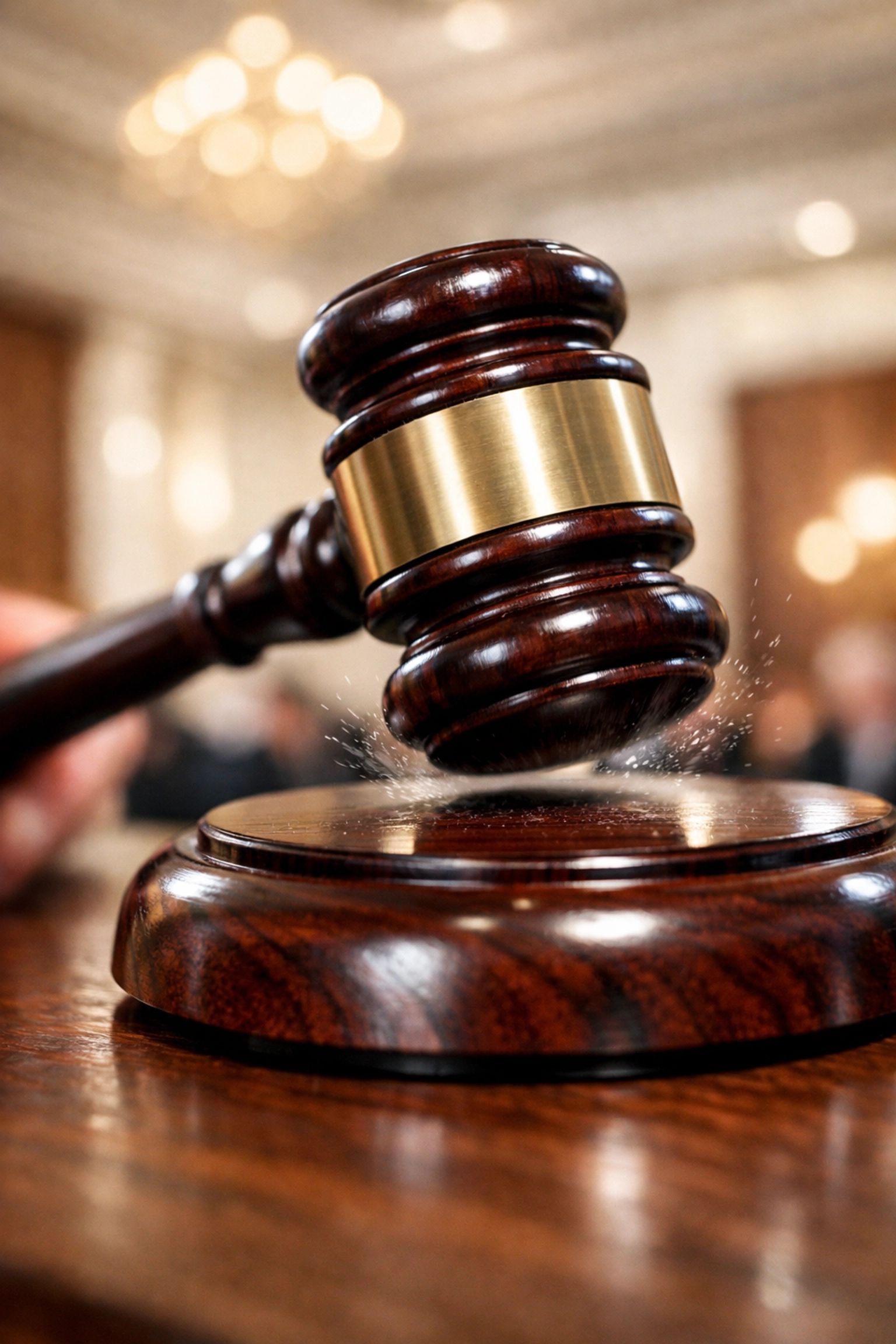 Wooden gavel striking during a live sports memorabilia auction for authentic collectibles.