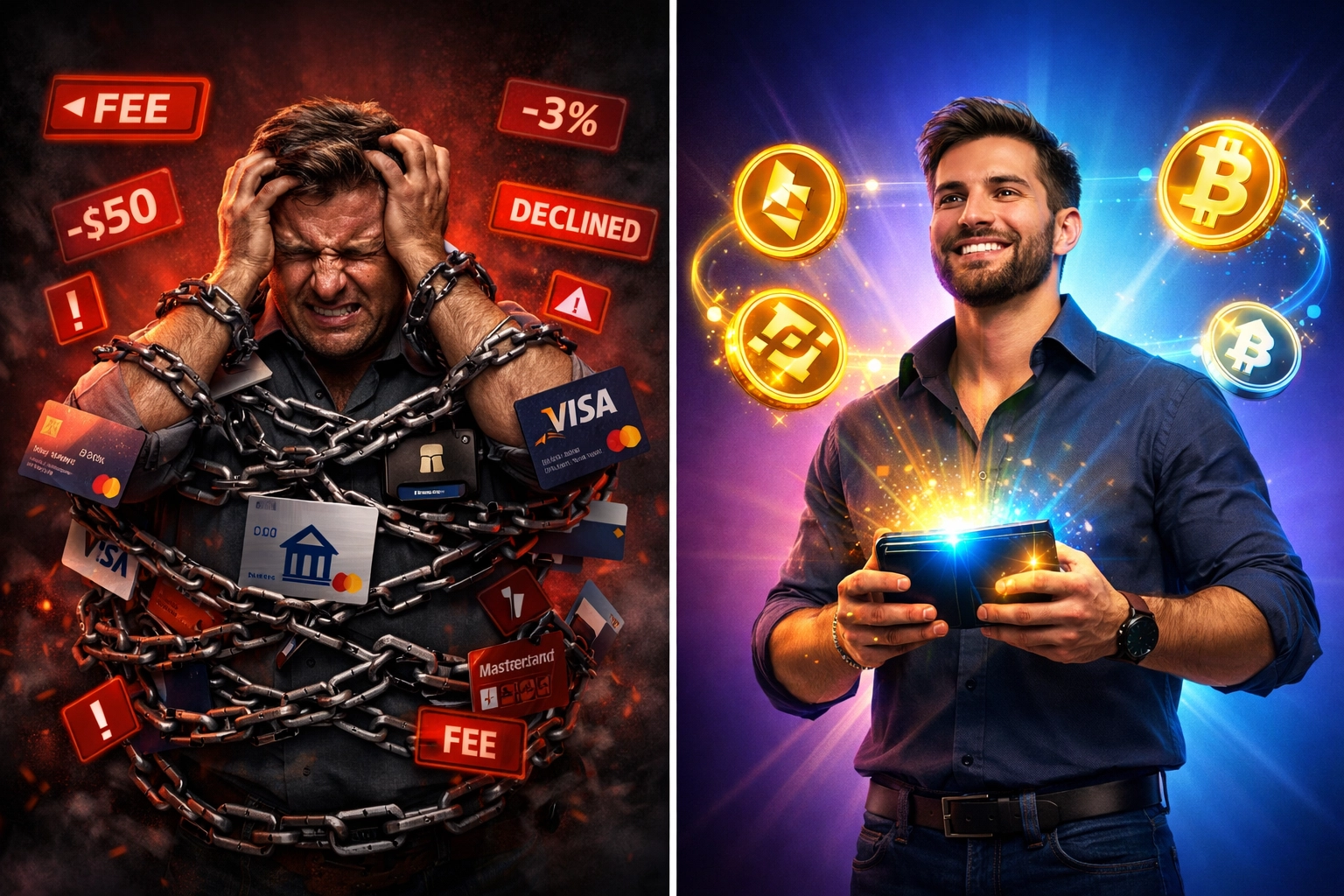 Traditional payment gateway constraints versus self-custody merchant account freedom comparison