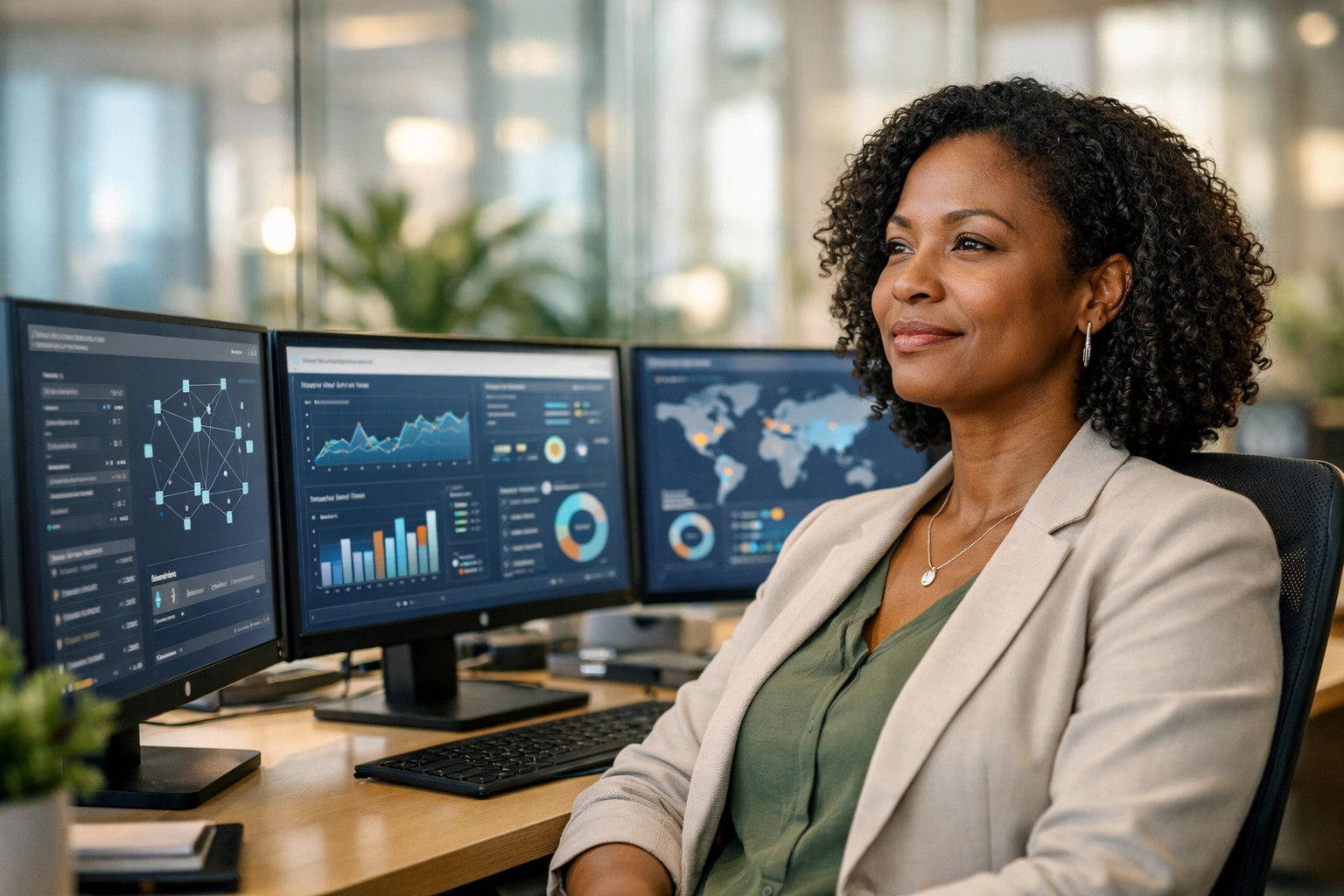 IT Operations Manager using ServiceNow ITOM for autonomous decision-making in a professional office.