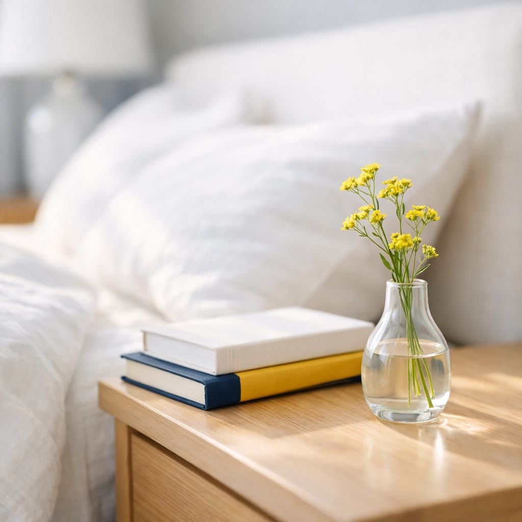 A serene, meticulously cleaned Lincoln bedroom sanctuary with crisp white linens and fresh natural morning light.