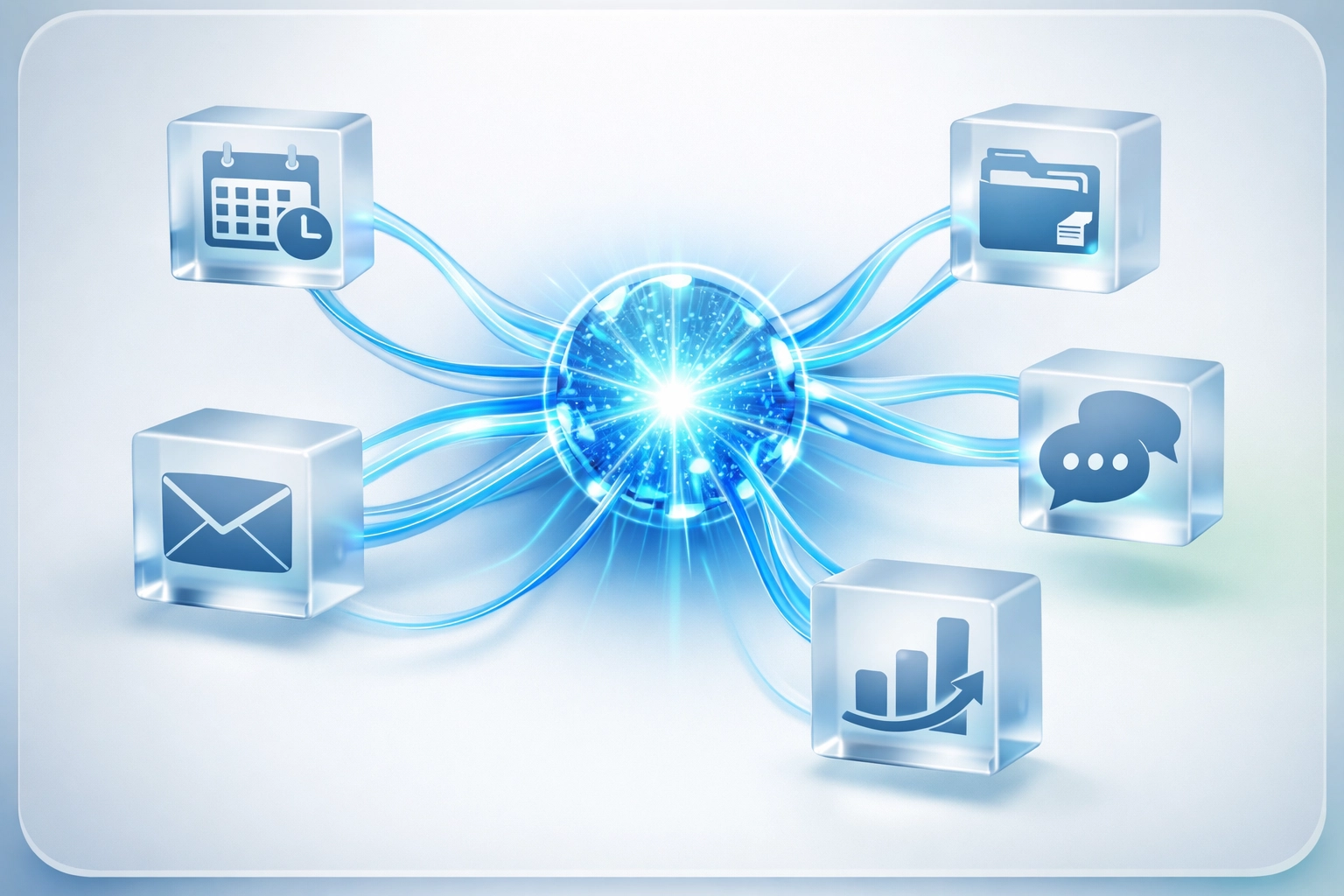 Central AI agent core automating business tasks like scheduling and filing for small business process automation.