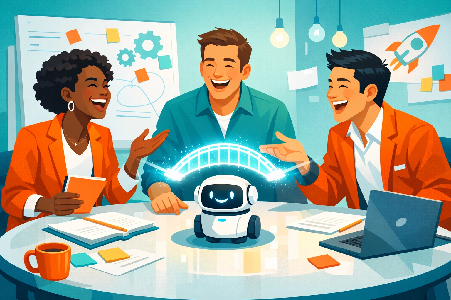 A collaborative sales team workshop using AI tools to improve human connection and process.