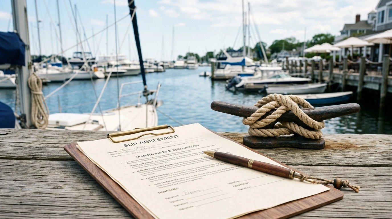 Boho Chic marina contract papers with rope and dock cleat