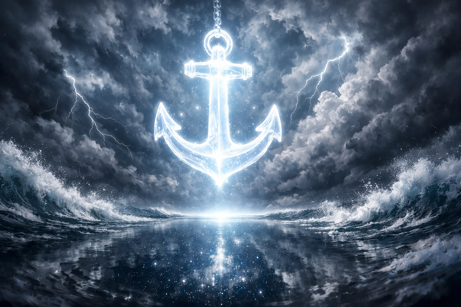 A glowing anchor steady in a storm, symbolizing faith and the sovereignty of God amidst world headlines.