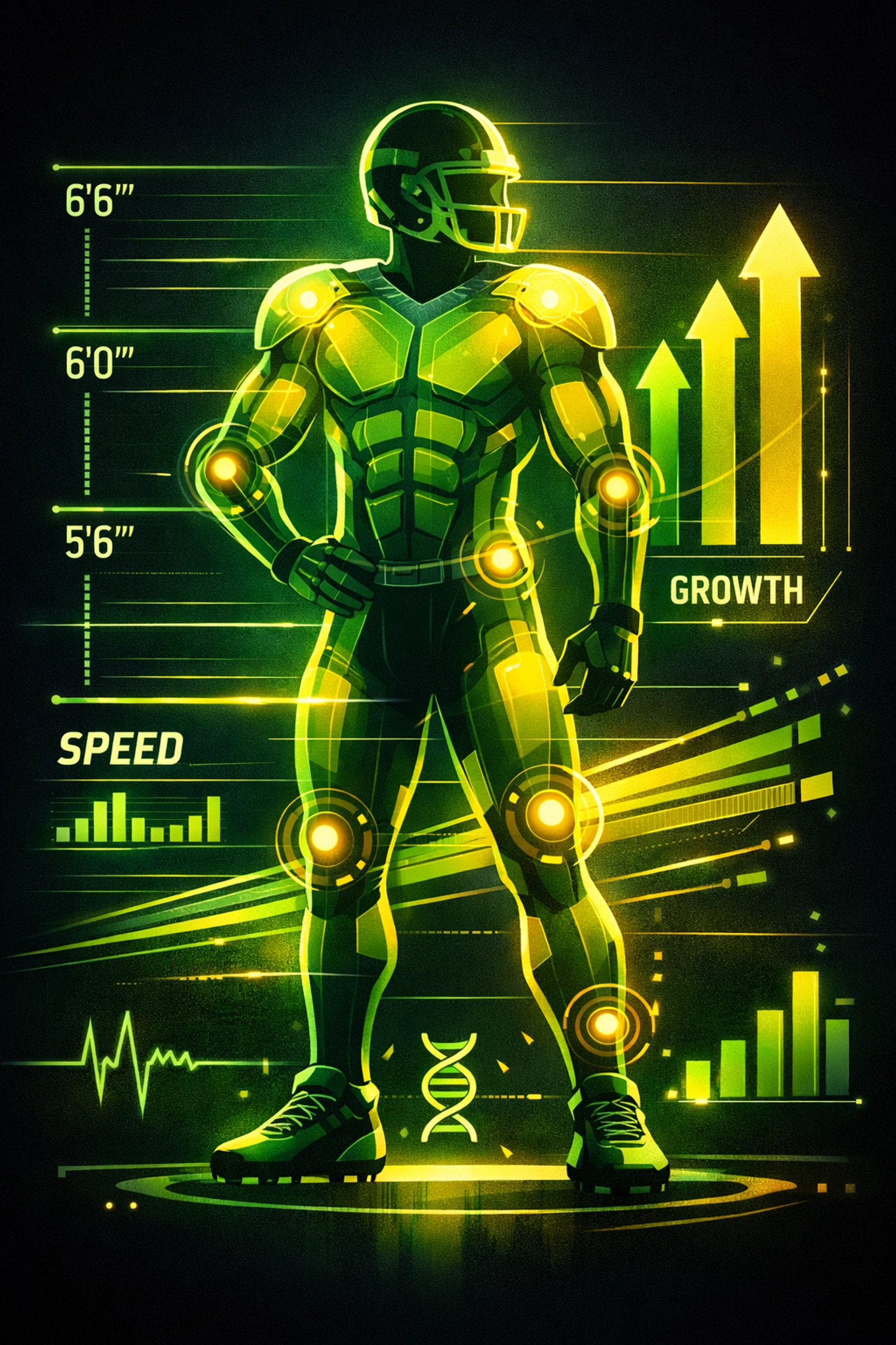 Football player physical development profile with athletic measurements