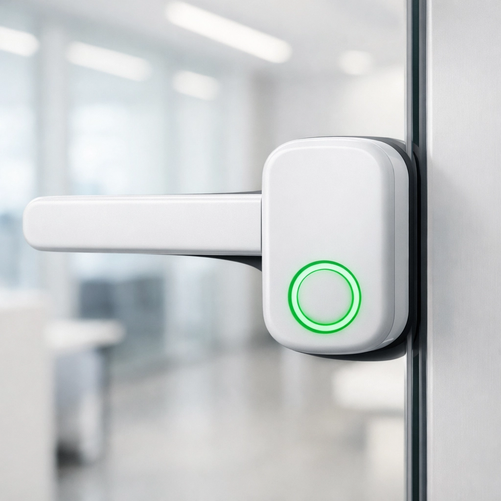 Modern smart lock with green light symbolizing secure managed website services and technical maintenance.