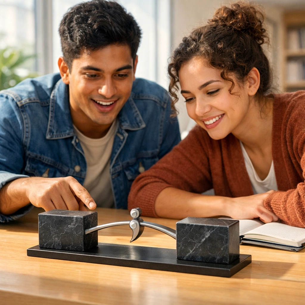 SAT students practicing punctuation rules and sentence structure logic using physical models in a library.