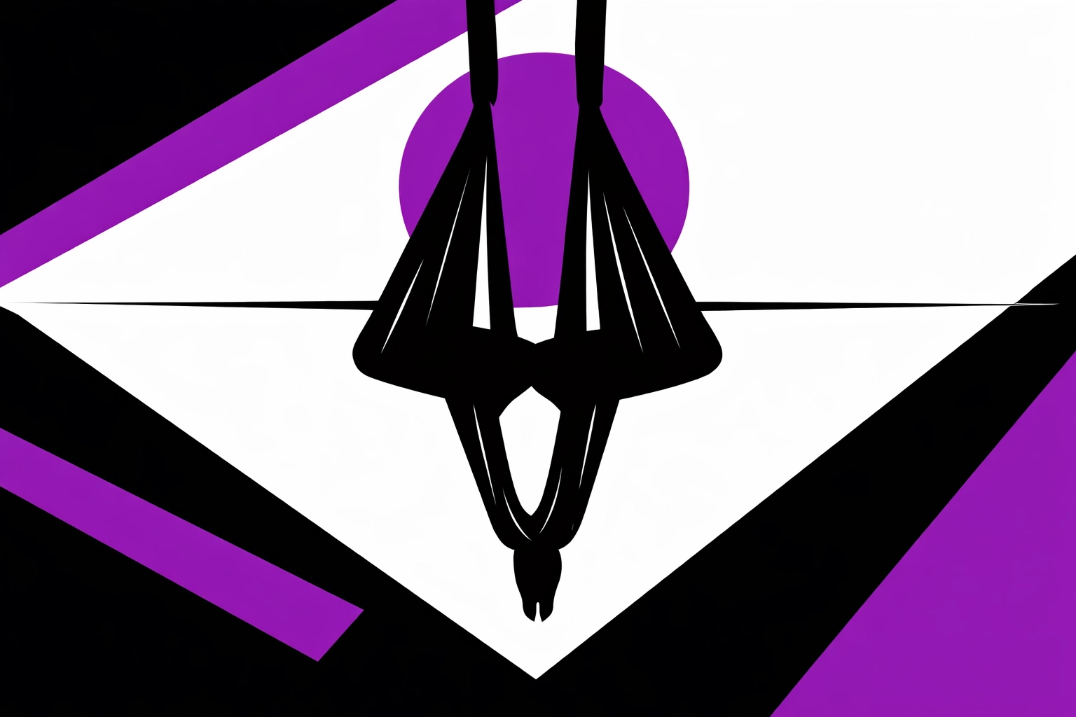 Abstract silhouette-style aerial yoga inversion concept using hammock shape only (no people)